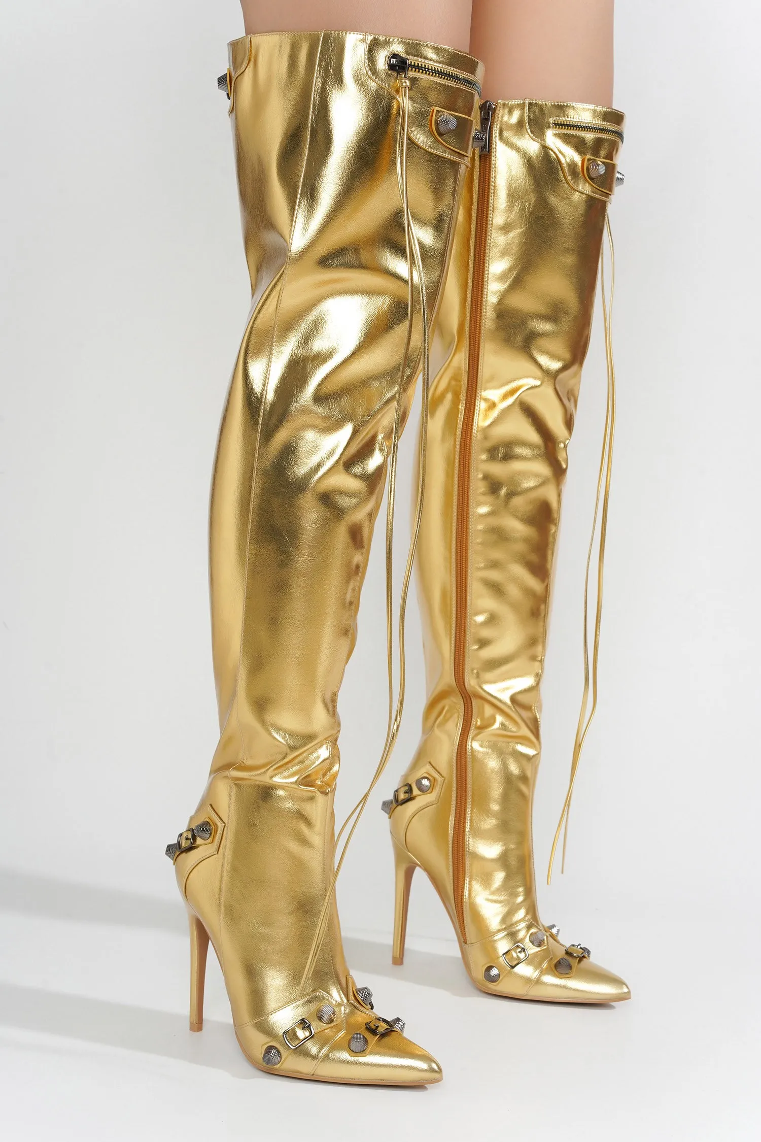 Pofin-2 Metallic Thigh High Pointy Toe Boots - Gold sold by Cape Robbin product image thumbnail 5