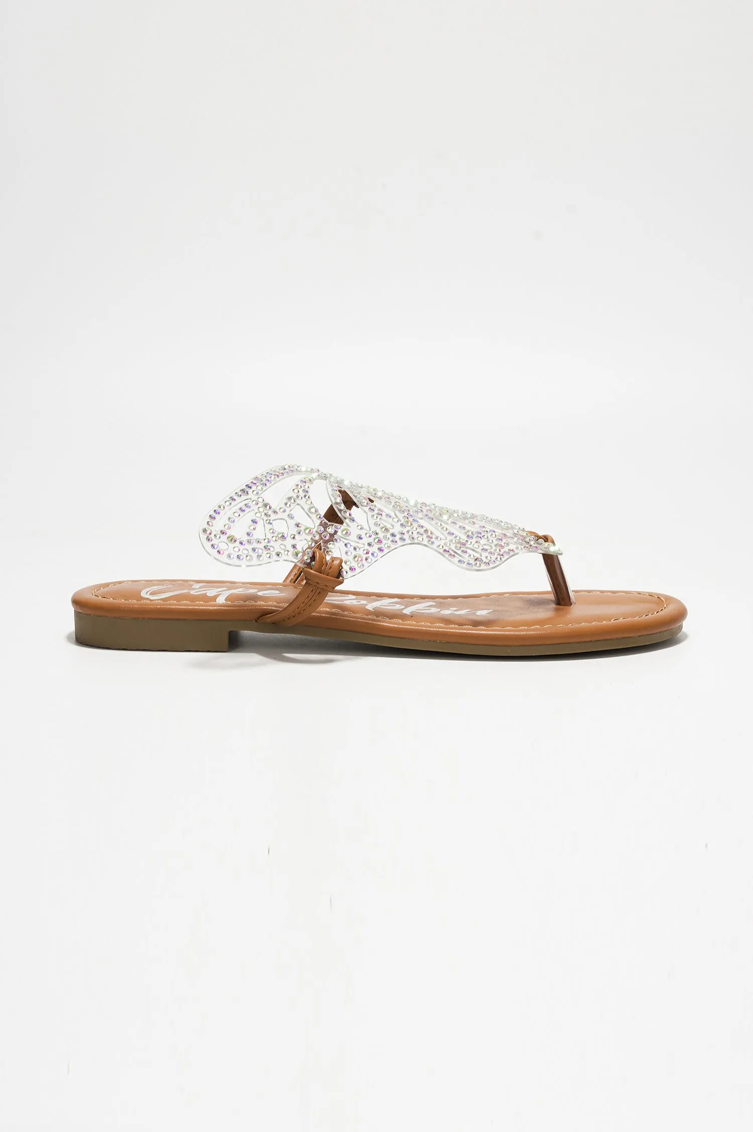 Rossie Rhinestone Butterfly Embellished Thong Sandals - Tan sold by Cape Robbin product image thumbnail 3