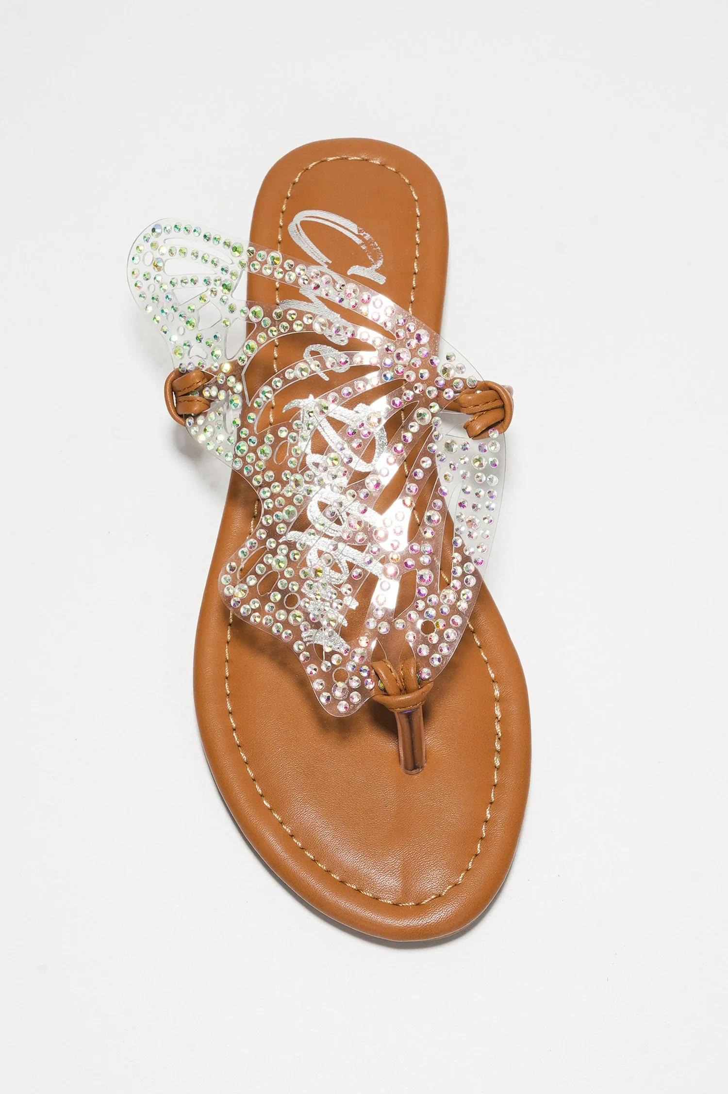 Rossie Rhinestone Butterfly Embellished Thong Sandals - Tan sold by Cape Robbin product image thumbnail 4
