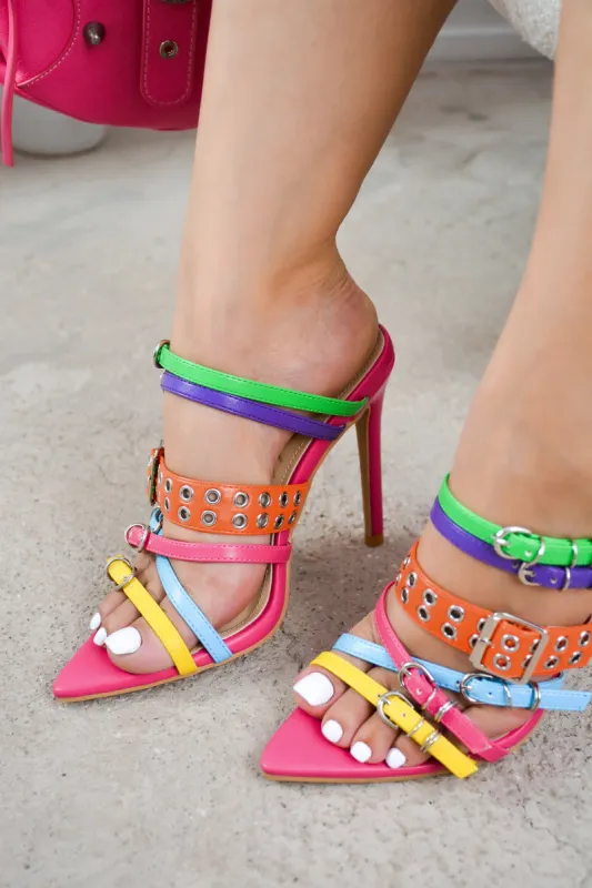 Rasia Buckles Pointy Toe Skinny High Heels - Multi sold by Cape Robbin