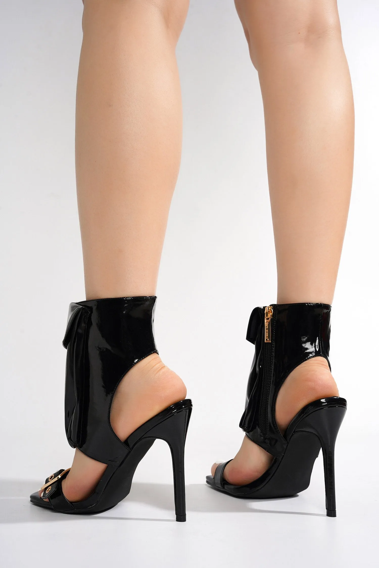 Eveleen Metallic Pouch Ankle Strap Square Toe Heels - Black sold by Cape Robbin product image thumbnail 5