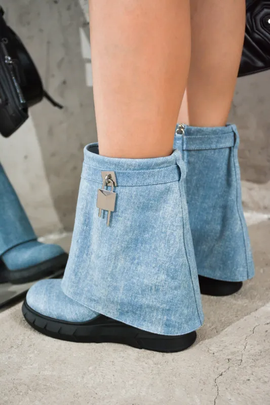 Morae Round Toe Fold-Over Platform Boots - Denim sold by Cape Robbin
