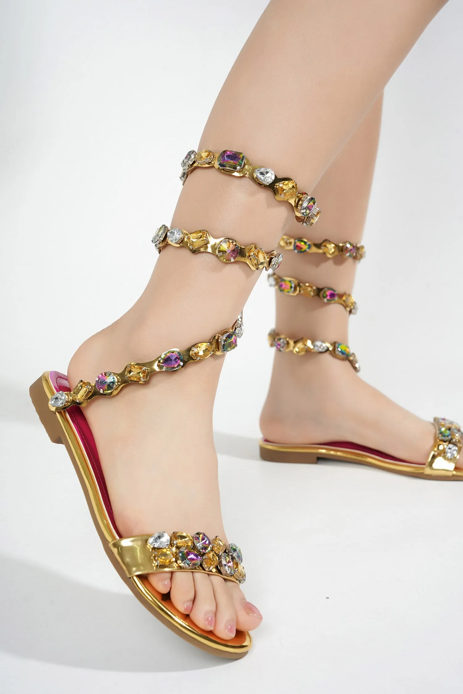 Esmerelda Wrap Up Gemstone Round Sandals - Gold sold by Cape Robbin product image thumbnail 4