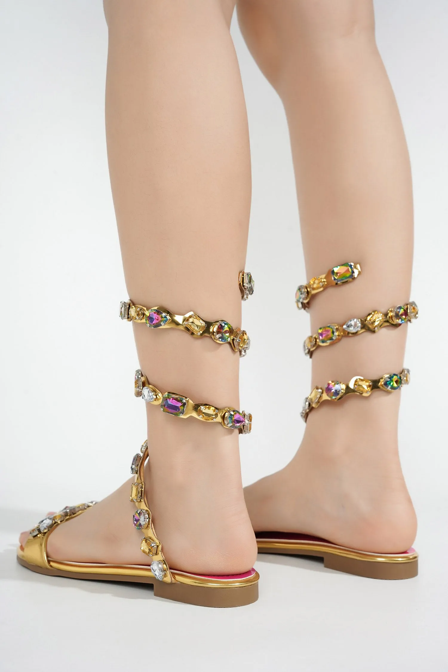 Esmerelda Wrap Up Gemstone Round Sandals - Gold sold by Cape Robbin product image thumbnail 5