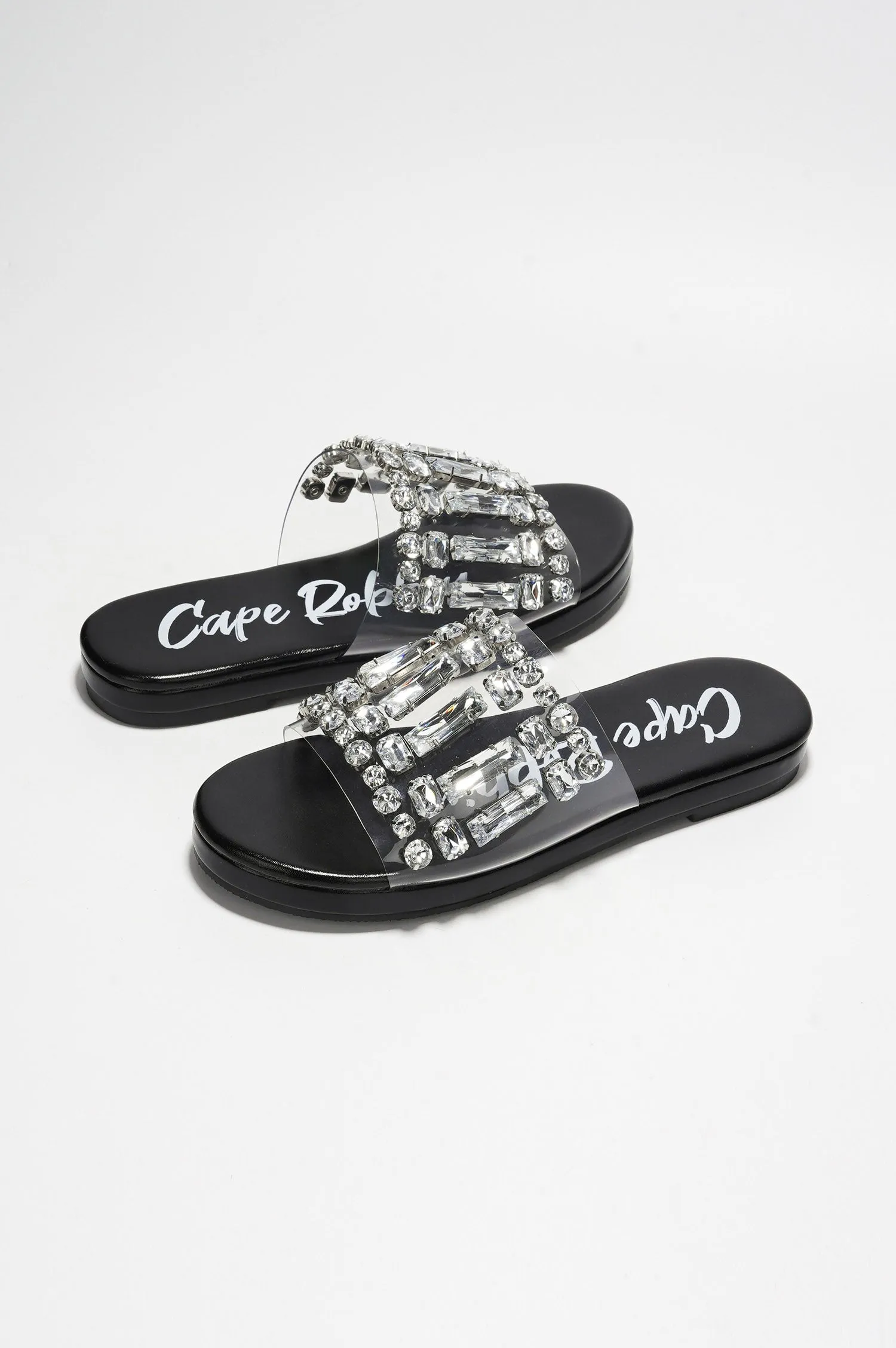 Bernardine Gemstone Embellished Clear Slide Snadals - Black sold by Cape Robbin product image thumbnail 2