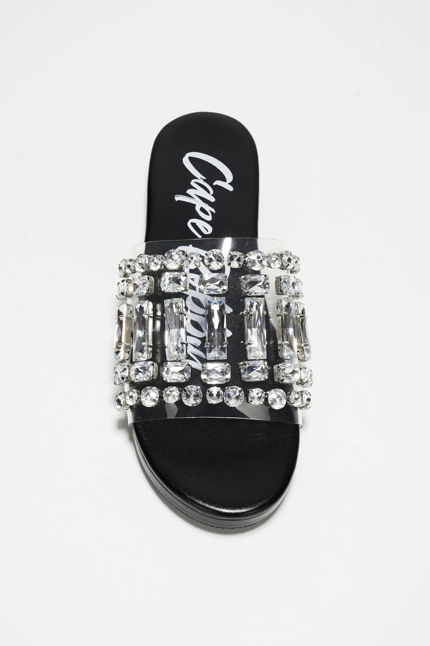 Bernardine Gemstone Embellished Clear Slide Snadals - Black sold by Cape Robbin product image thumbnail 5
