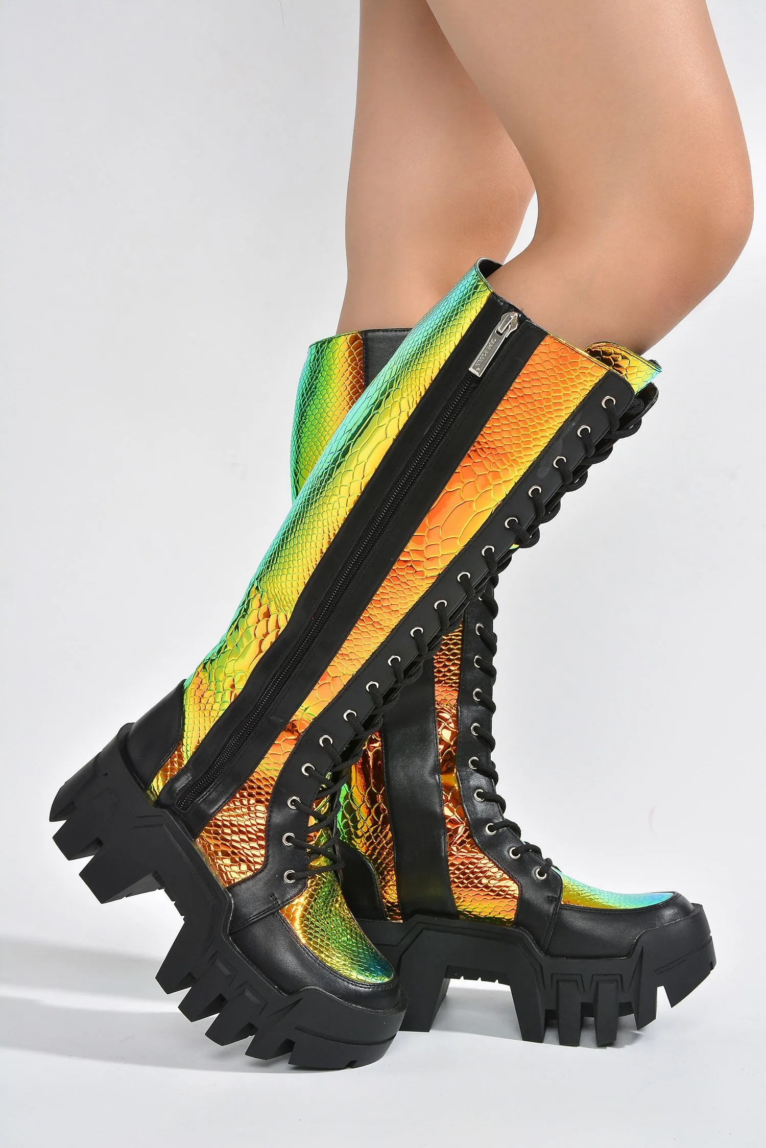 Fade Metallic Knee-High Chunky Lug Sole Boots - Black Multi sold by Cape Robbin product image thumbnail 3