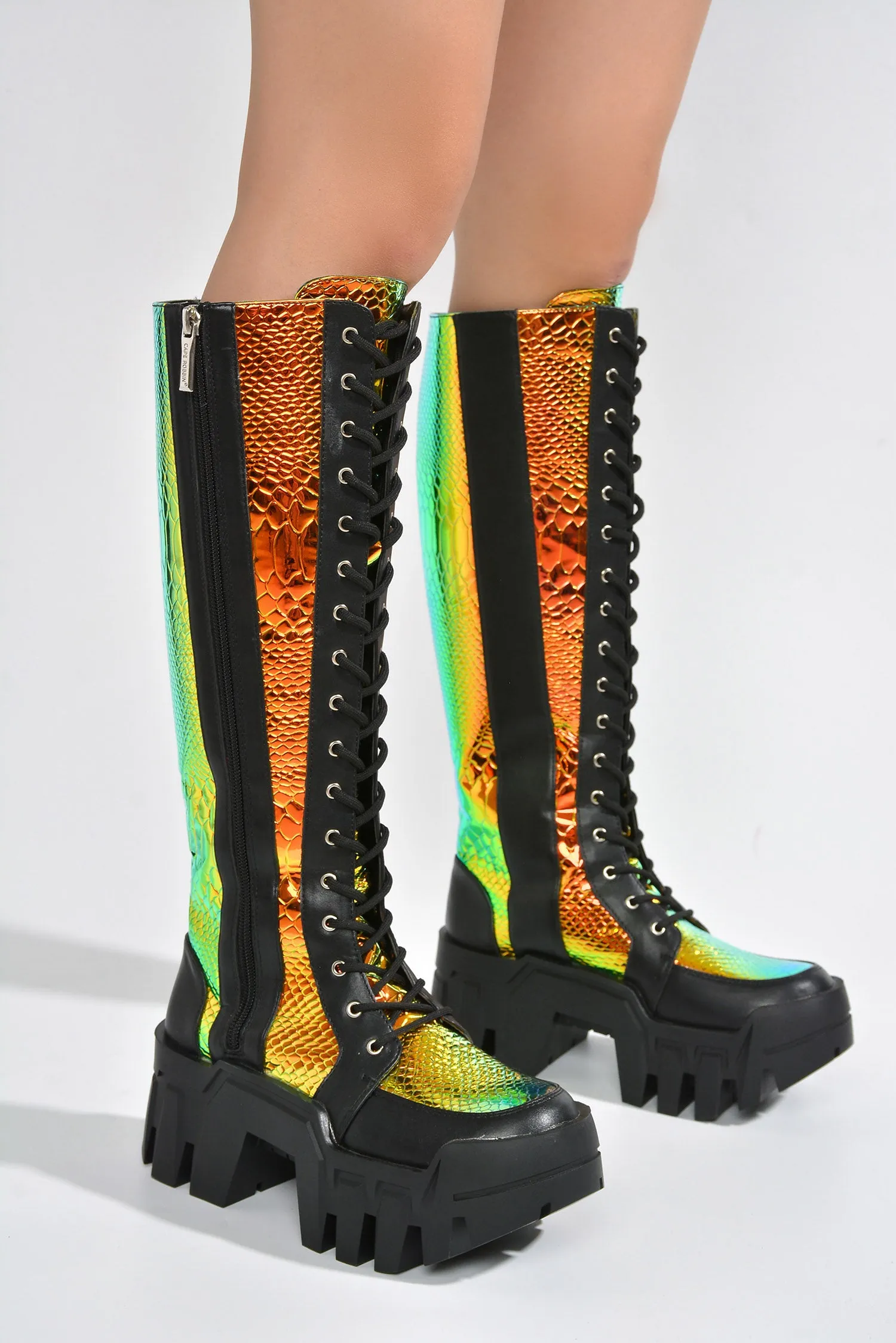 Fade Metallic Knee-High Chunky Lug Sole Boots - Black Multi sold by Cape Robbin product image thumbnail 4