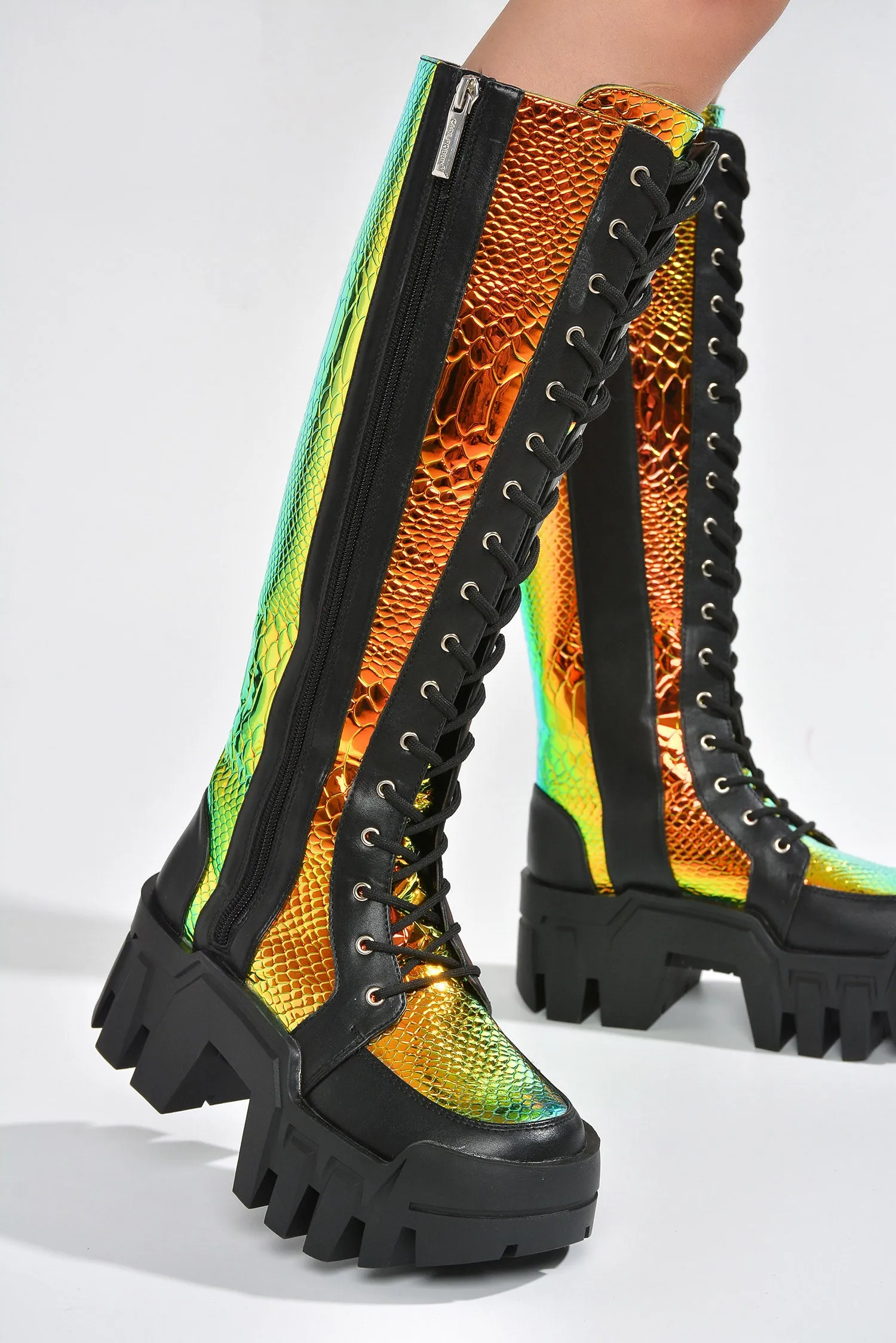 Fade Metallic Knee-High Chunky Lug Sole Boots - Black Multi sold by Cape Robbin product image thumbnail 5
