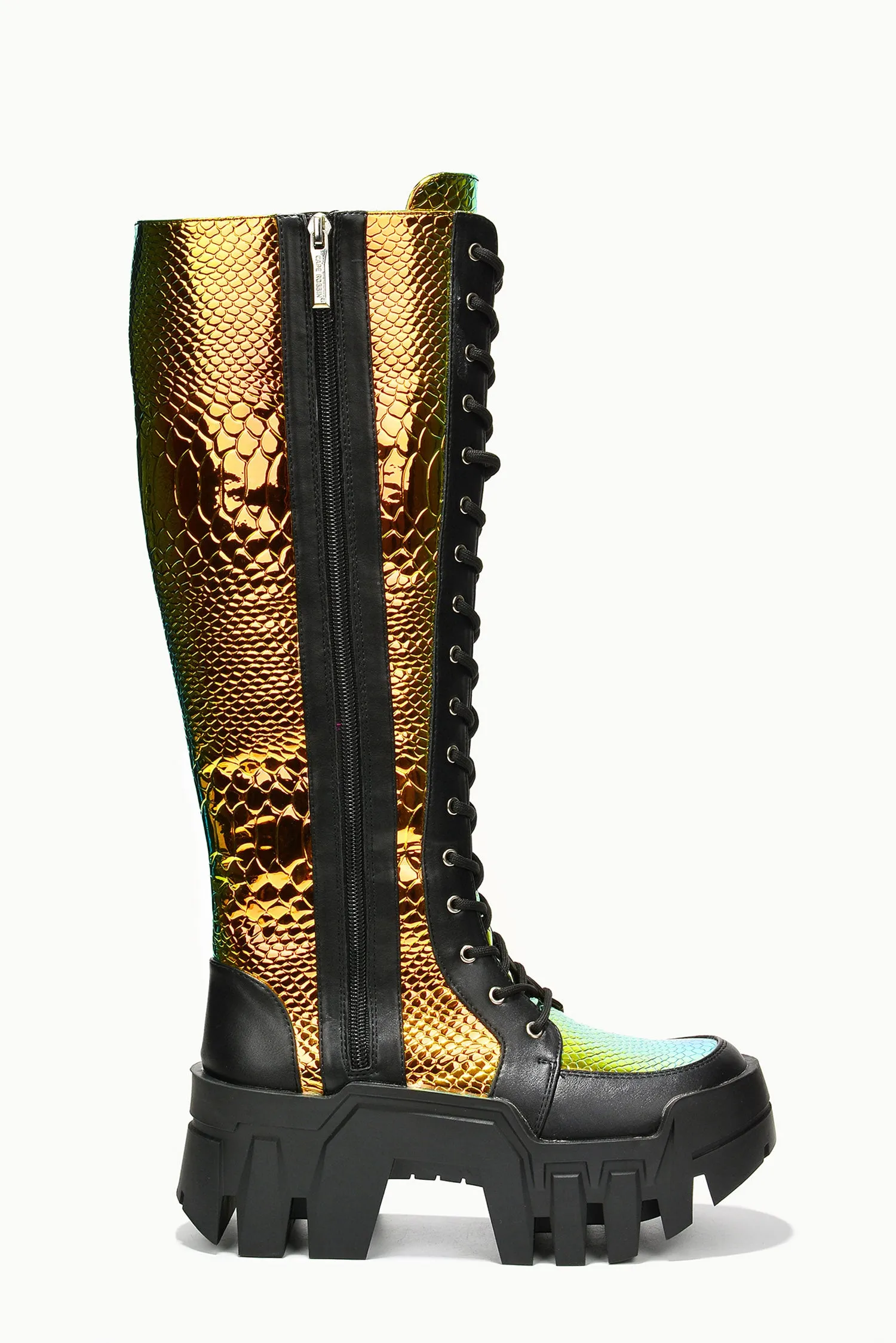 Fade Metallic Knee-High Chunky Lug Sole Boots - Black Multi sold by Cape Robbin product image thumbnail 2