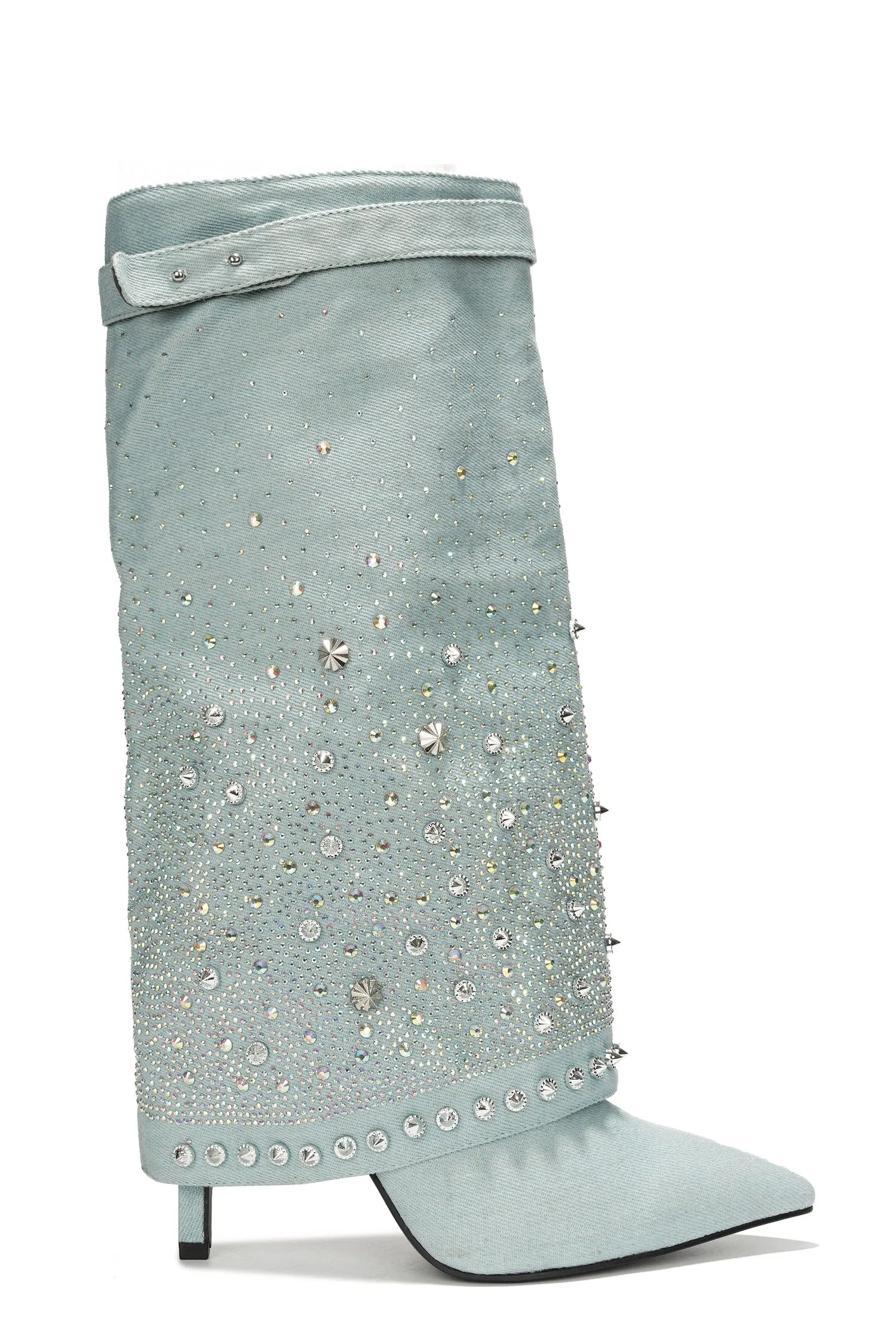 Guman Fold-Over Rhinestone High Heel Boots - Silver sold by Cape Robbin product image thumbnail 2