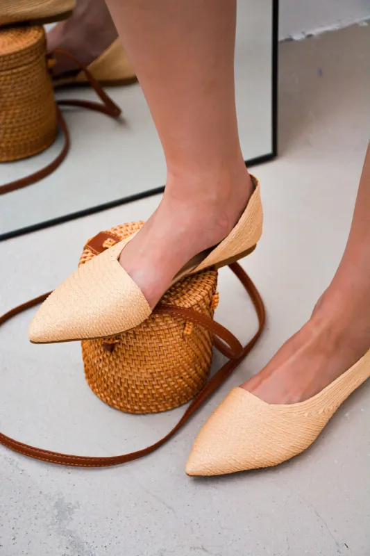 Lundie Raffia Pointy Toe Single Sole Flats - Nude sold by Cape Robbin
