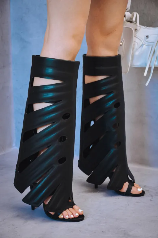 Leaf Round Toe Single Sole High Heels - Black sold by Cape Robbin