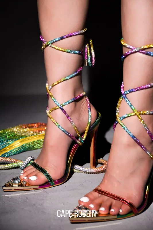 Phora Diamond Tip Rhinestone Rope High Heels - Multi sold by Cape Robbin