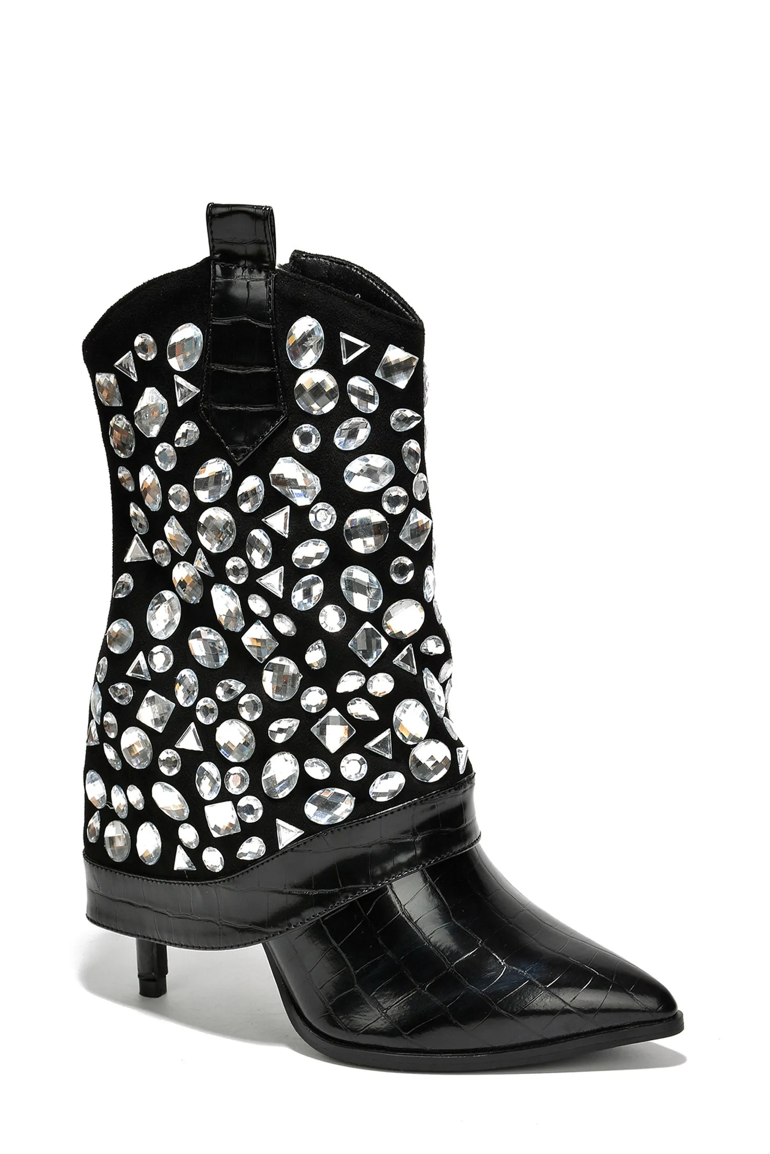 Laguana Fold-Over Crystal-Coated Croc Boots - Black sold by Cape Robbin product image thumbnail 2