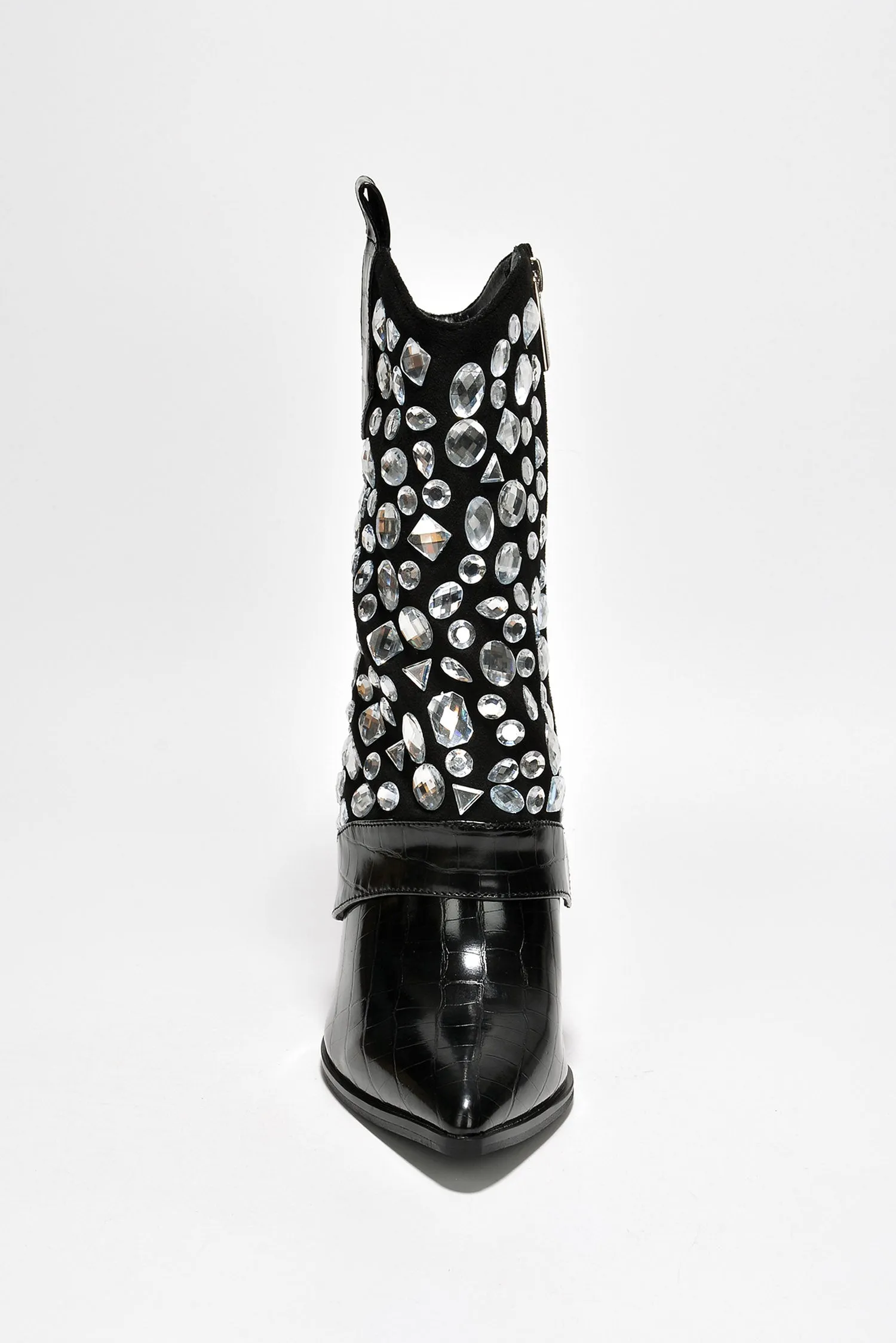 Laguana Fold-Over Crystal-Coated Croc Boots - Black sold by Cape Robbin product image thumbnail 4
