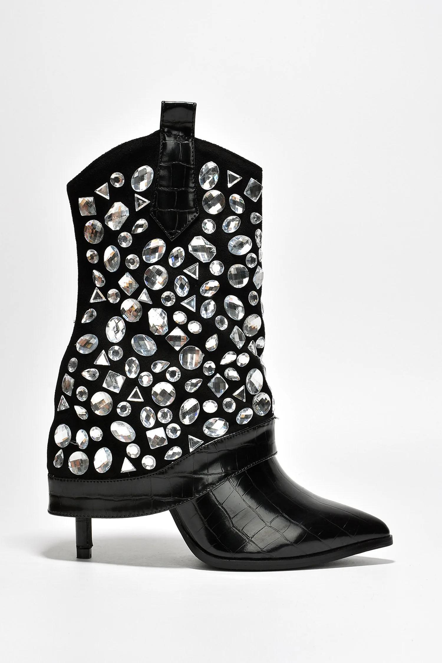 Laguana Fold-Over Crystal-Coated Croc Boots - Black sold by Cape Robbin product image thumbnail 3