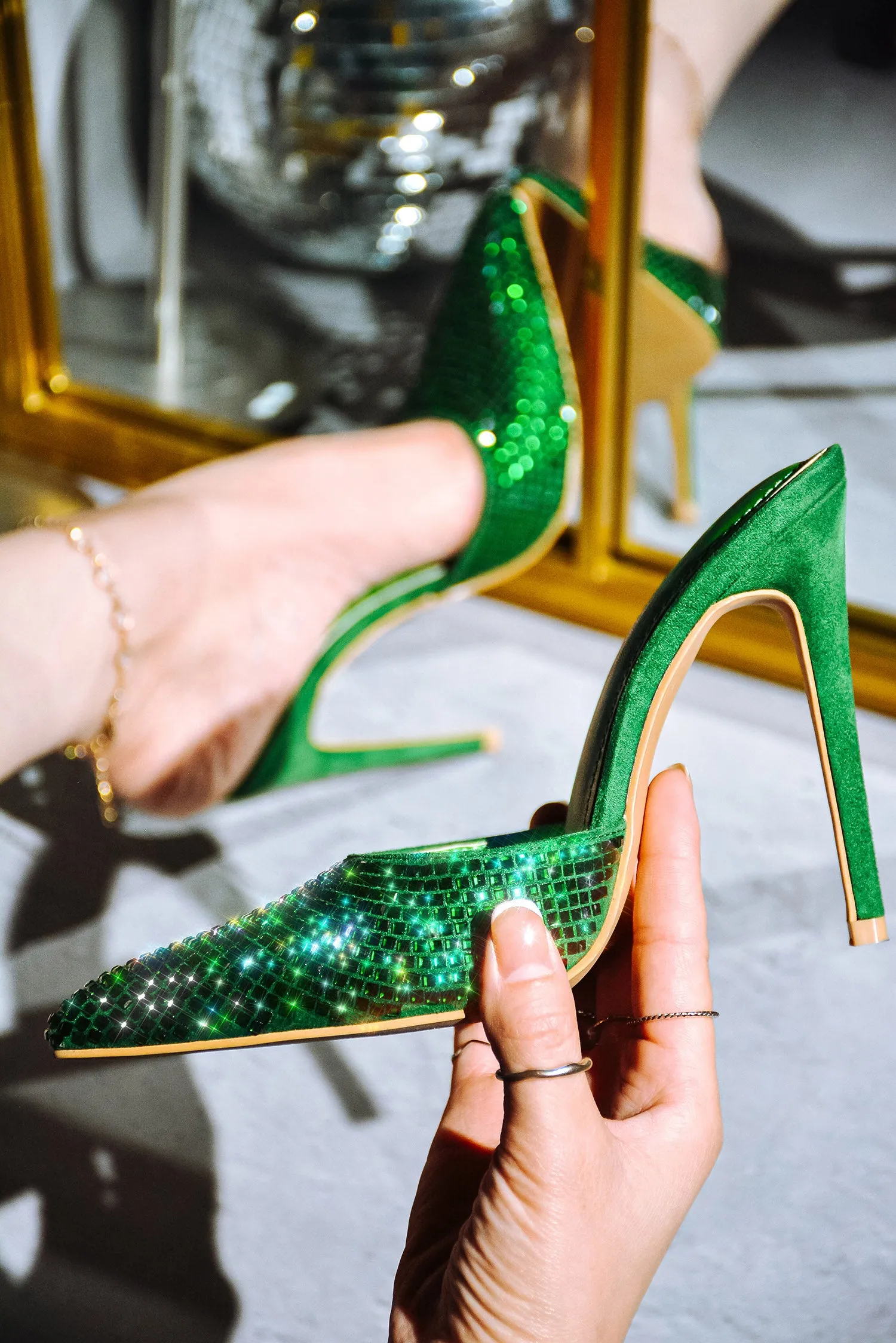 Klayton Embellished Suede Pointy Toe Heels - Green sold by Cape Robbin
