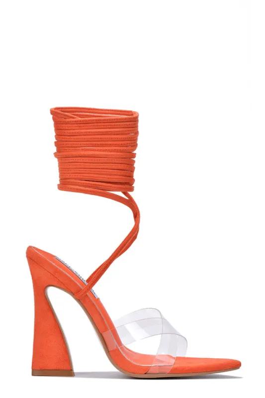 Pepia Pointy Toe Strappy Lace Up High Heels - Orange made by Cape Robbin