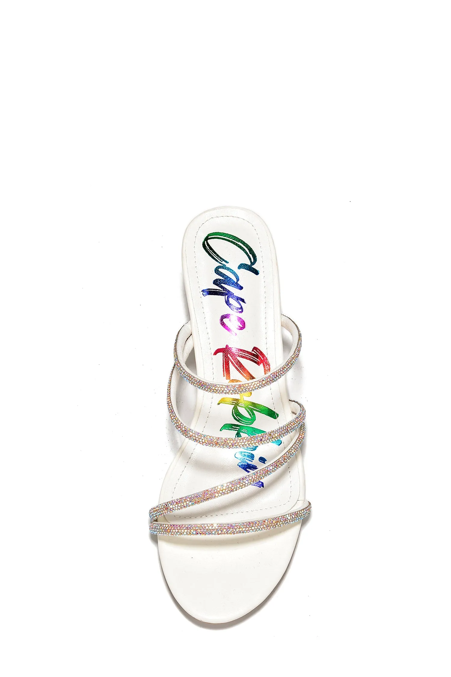 Heloise Rhinestone Coated Mid Block Heels - White sold by Cape Robbin product image thumbnail 4