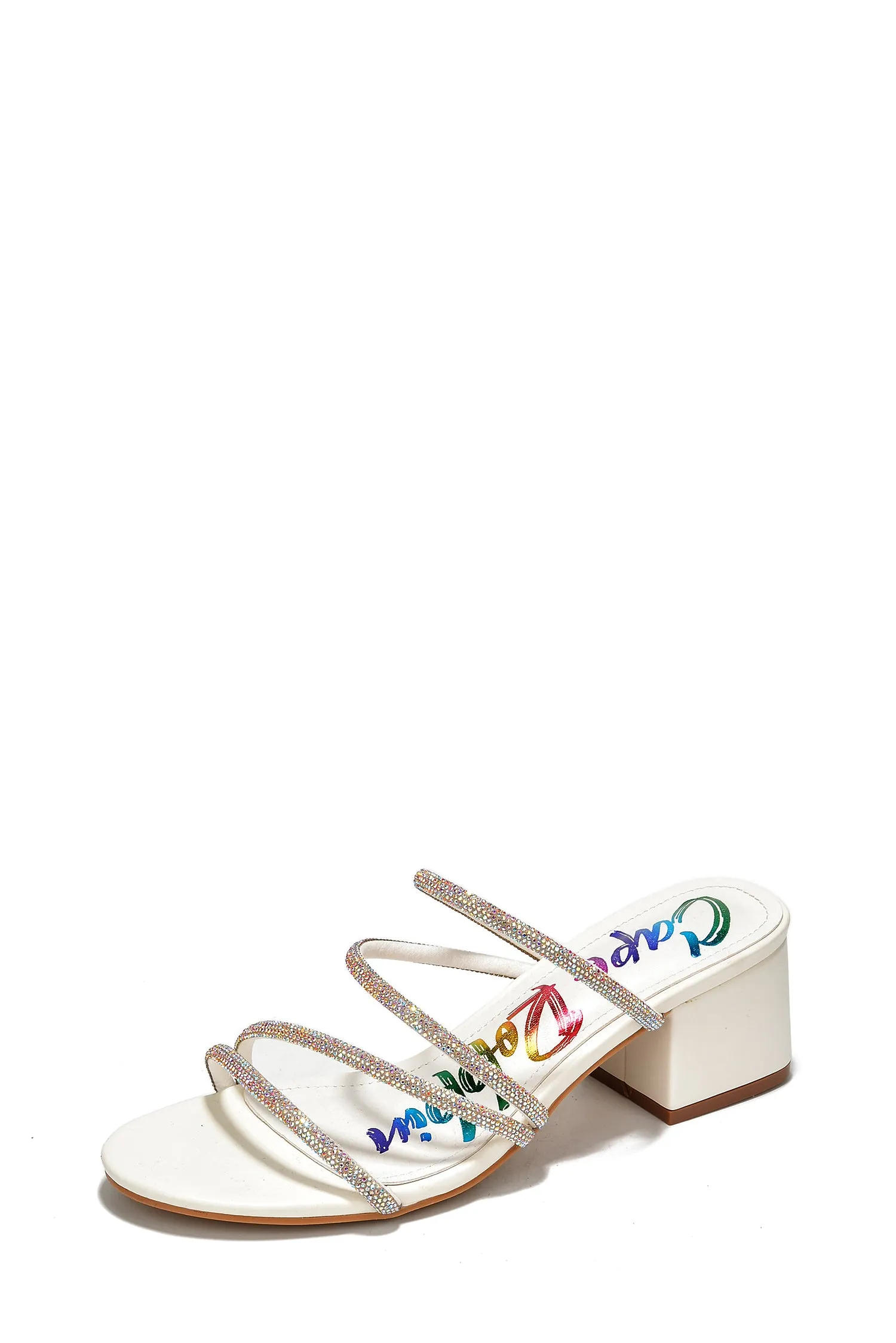 Heloise Rhinestone Coated Mid Block Heels - White sold by Cape Robbin product image thumbnail 2