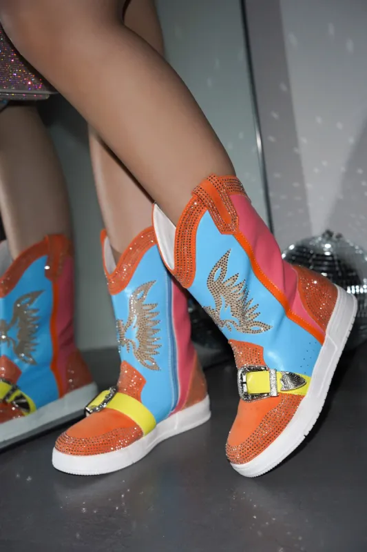 Jonie Western Rhinestone Wing Ankle Boots with Buckle Trim - Multi-Color sold by Cape Robbin
