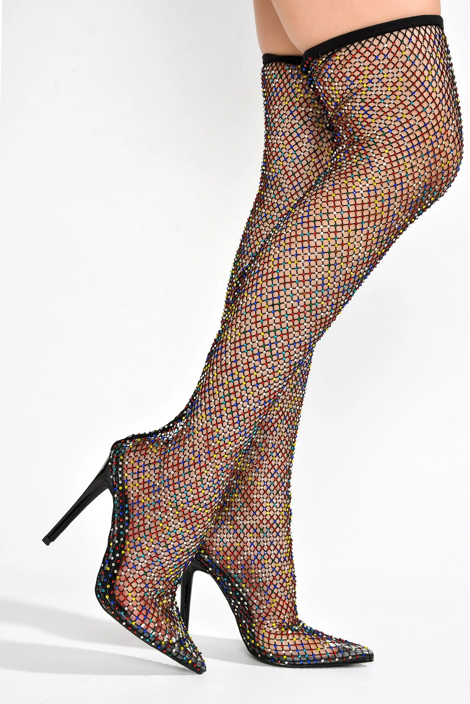 Linden Rhinestone Mesh Thigh High Heels - Black sold by Cape Robbin product image thumbnail 3