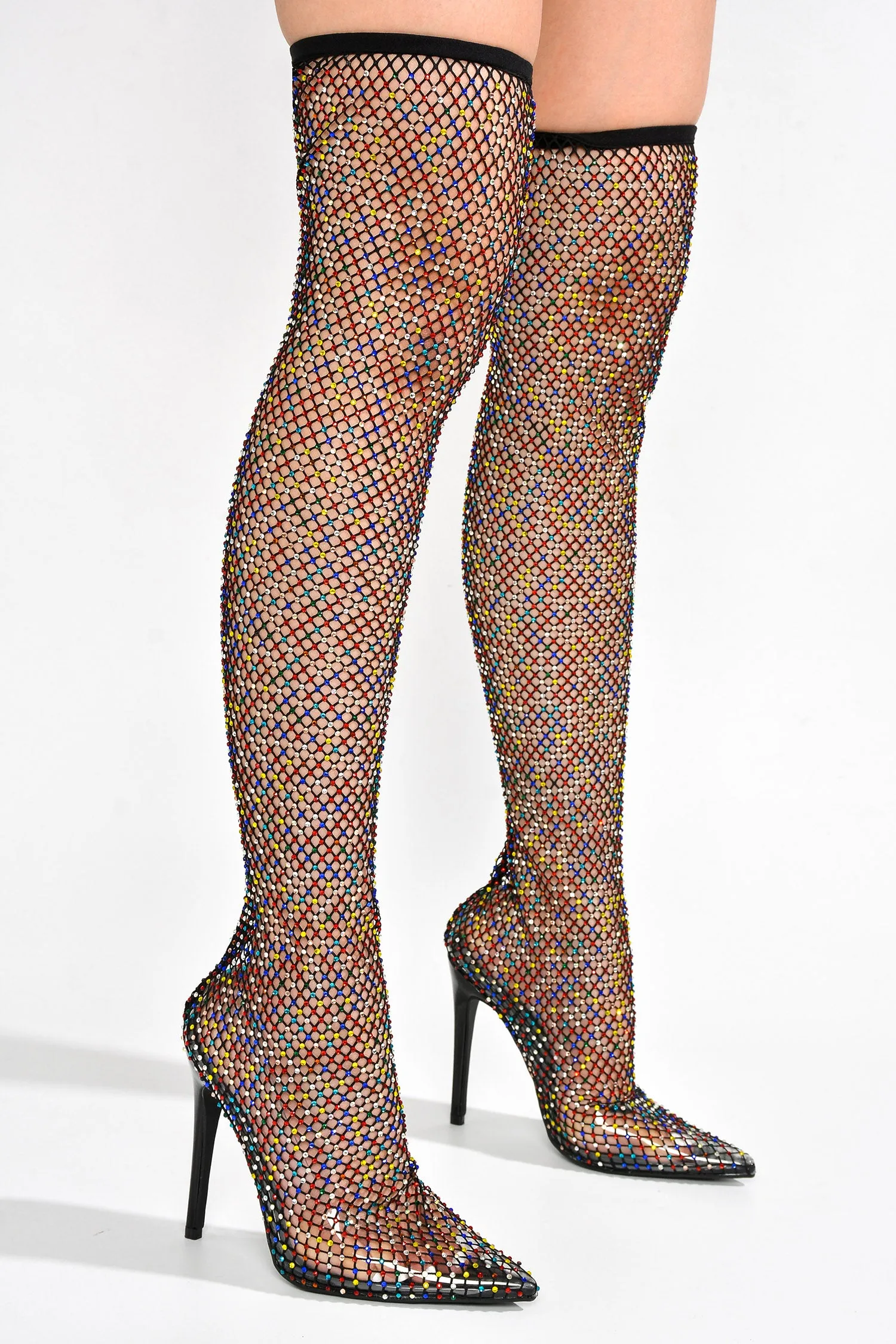 Linden Rhinestone Mesh Thigh High Heels - Black sold by Cape Robbin product image thumbnail 4