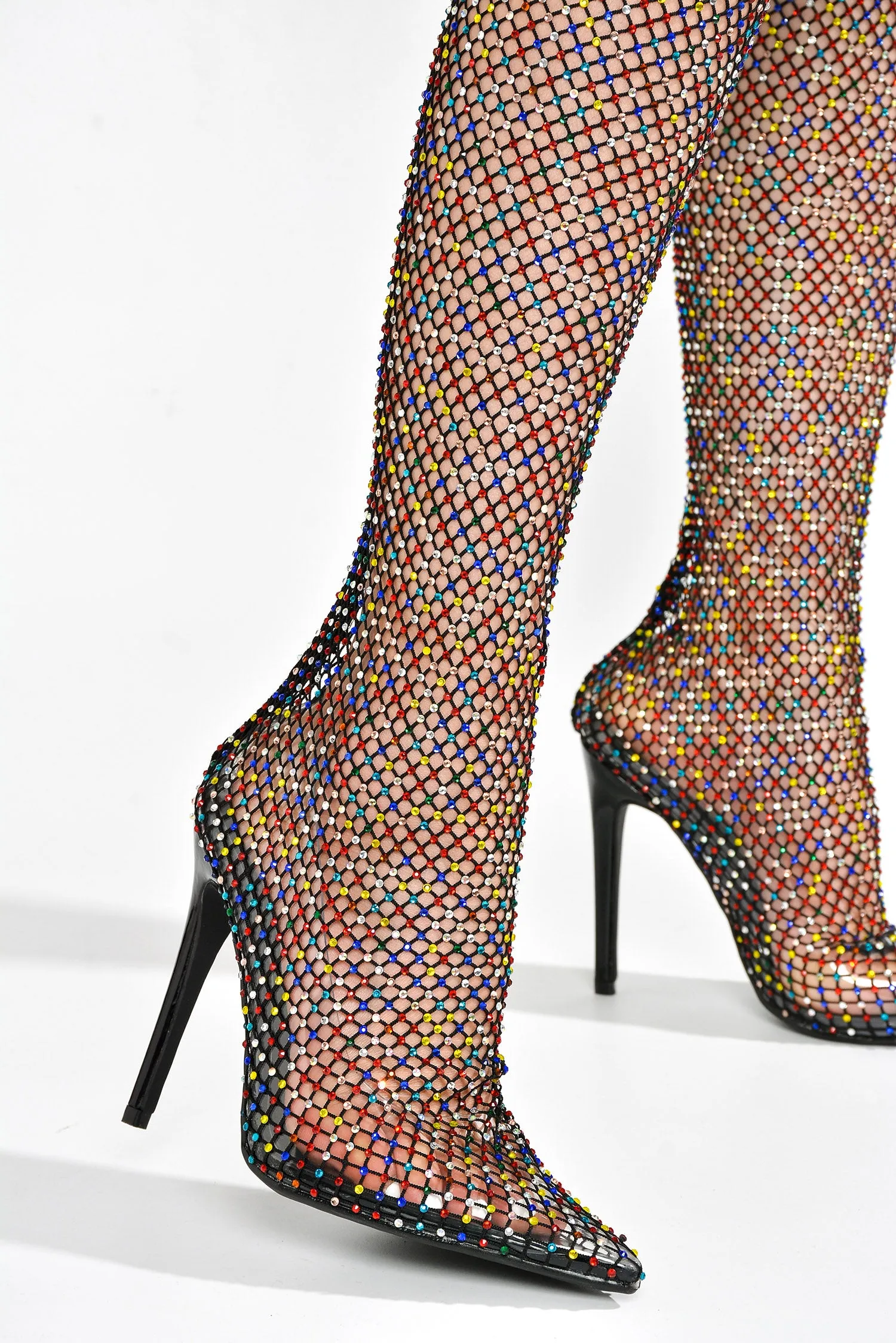 Linden Rhinestone Mesh Thigh High Heels - Black sold by Cape Robbin product image thumbnail 5