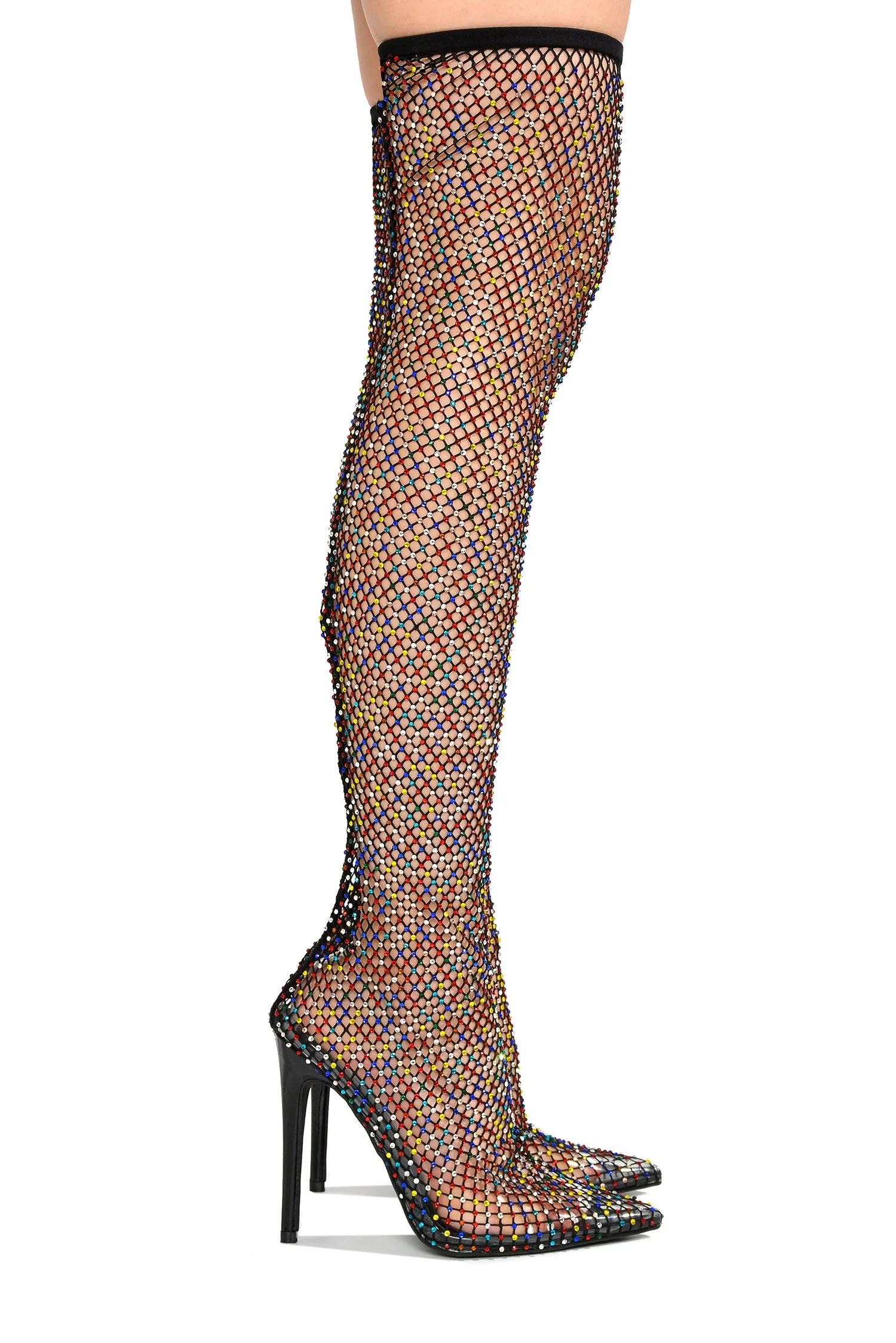 Linden Rhinestone Mesh Thigh High Heels - Black sold by Cape Robbin product image thumbnail 2
