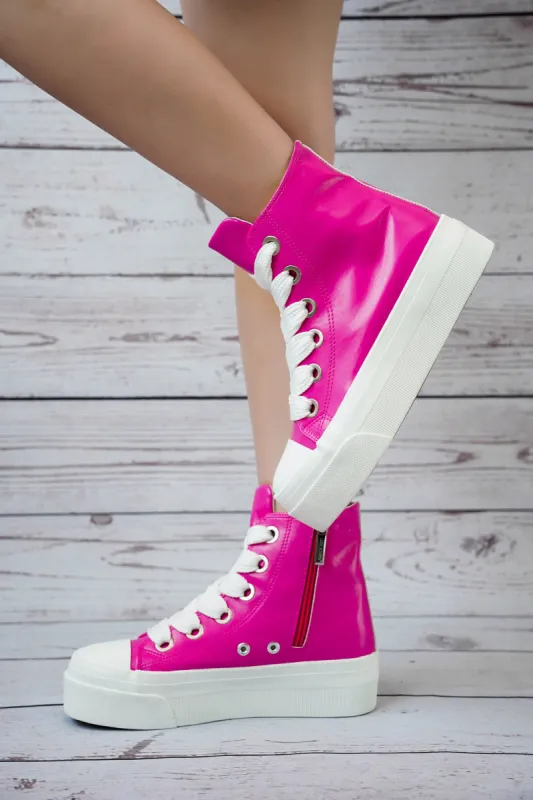 Zitella High-top Thick Lace Canvas Sneaker - Pink sold by Cape Robbin