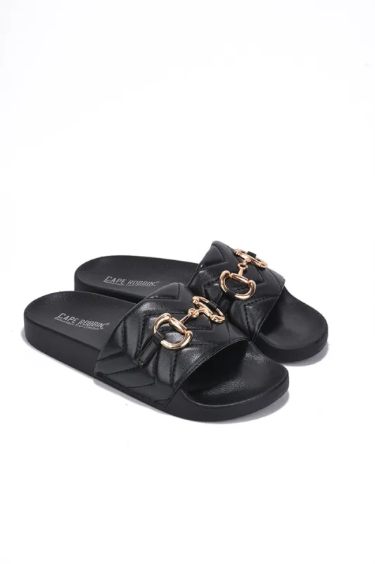 Layton Chain Round Toe Flat Sandals - Black sold by Cape Robbin