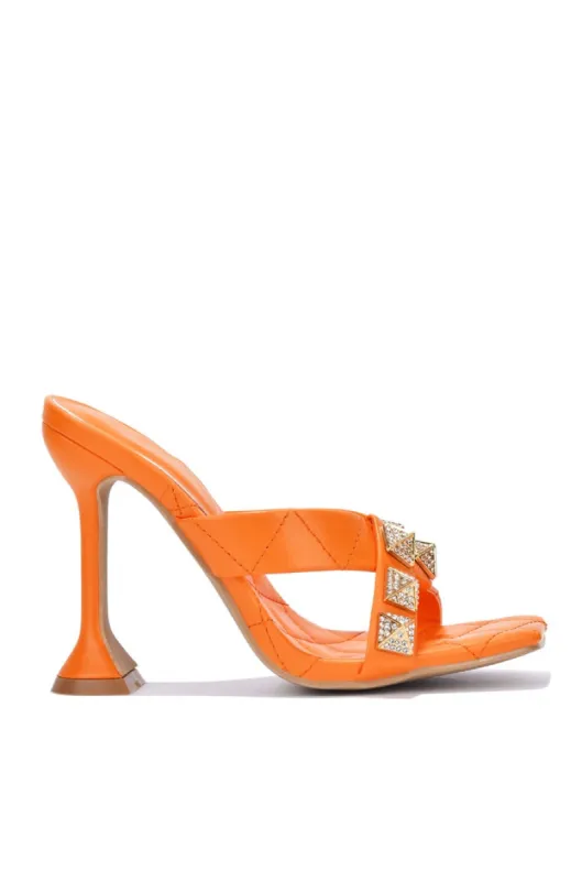 Melina Rhinestone Spiked Odd Shaped Heels - Orange sold by Cape Robbin