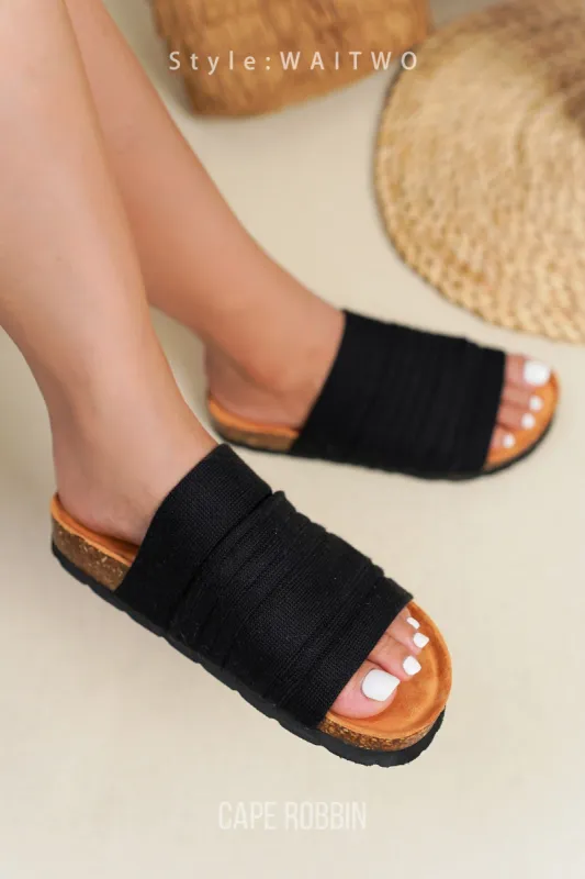 Calida Knit Contoured Footbed Flat Sandals - Black sold by Cape Robbin