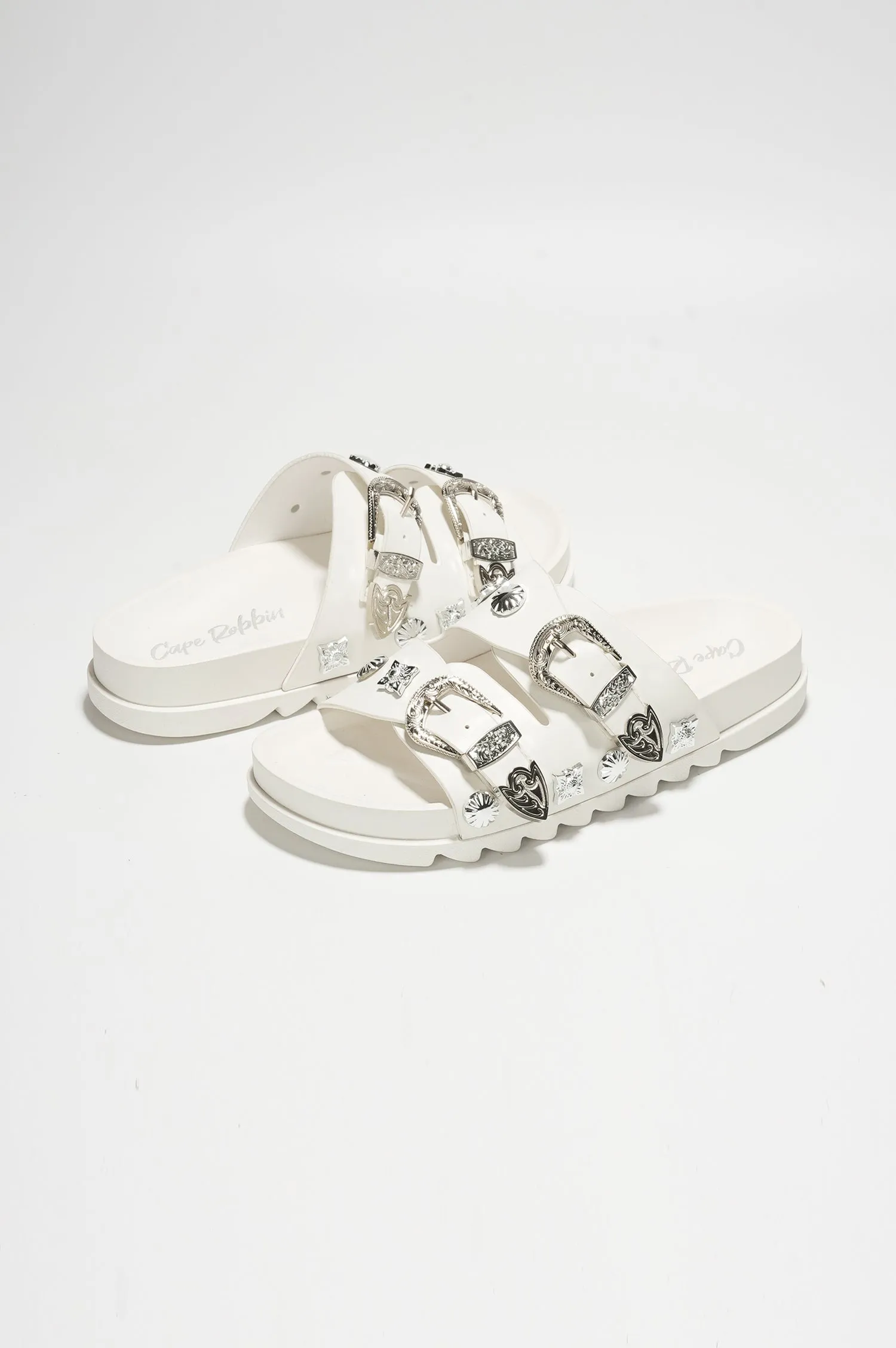 Glynda Pin-Buckle Faux Leather Sandals - White sold by Cape Robbin product image thumbnail 2