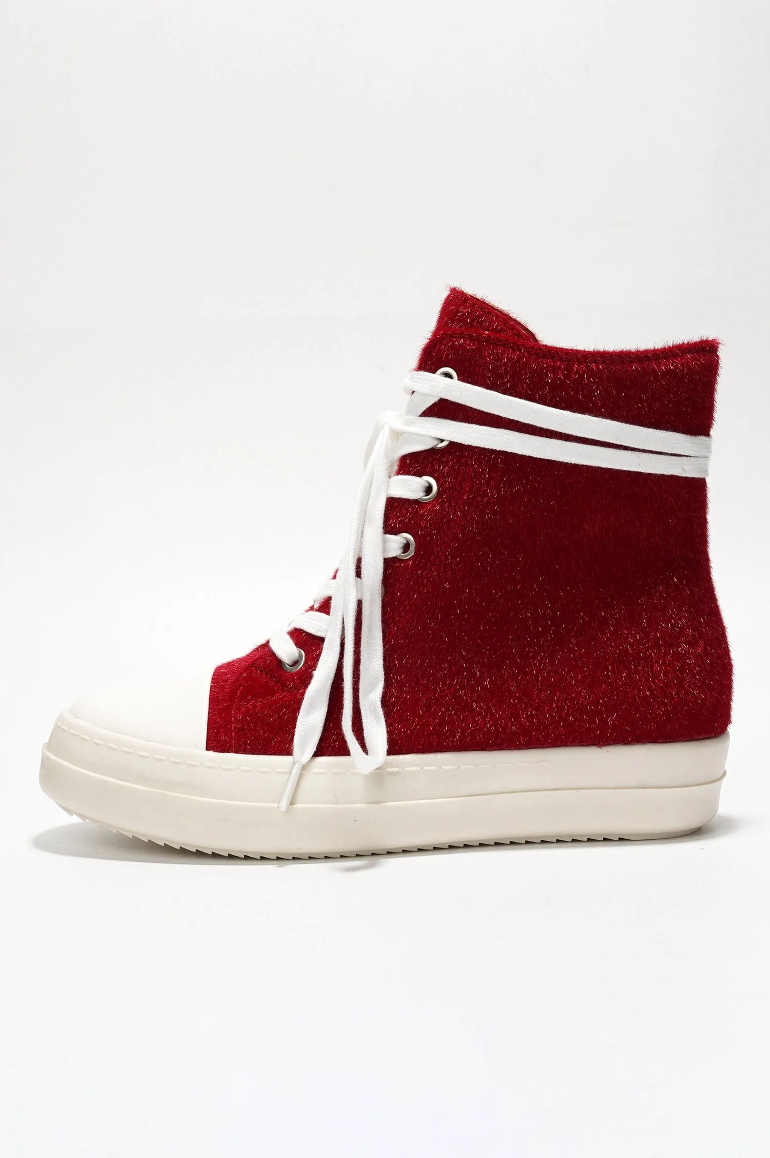 Inesita Platform Lace-Up Pony Hair High-Top Sneakers - Red sold by Cape Robbin product image thumbnail 3