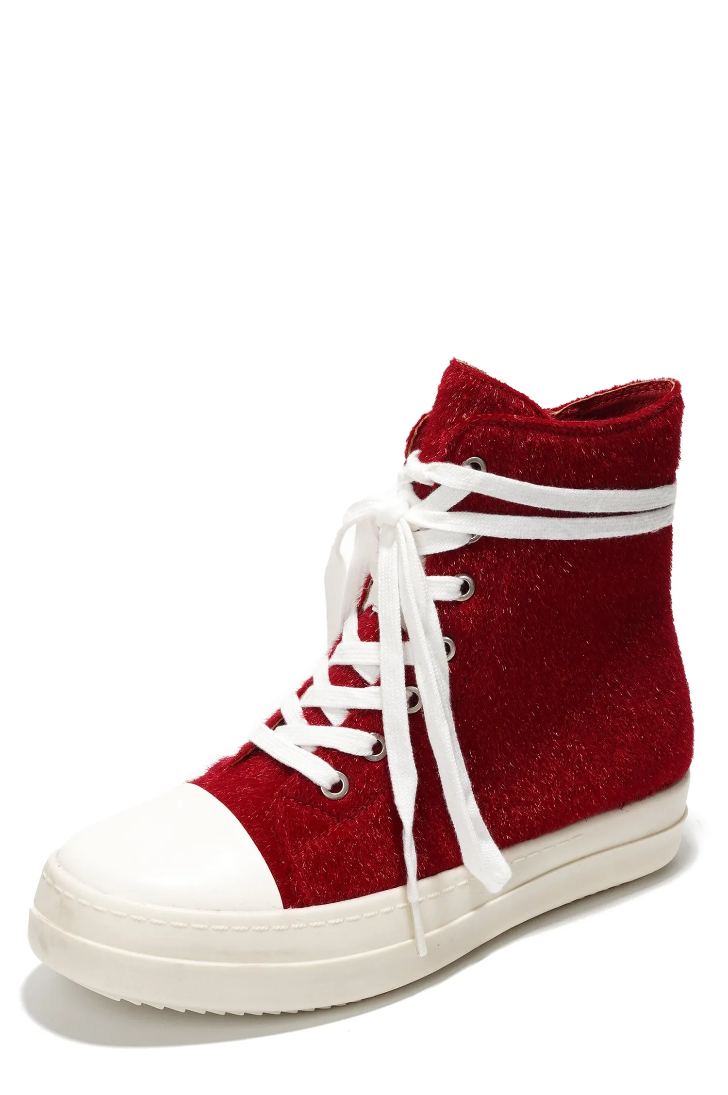 Inesita Platform Lace-Up Pony Hair High-Top Sneakers - Red sold by Cape Robbin product image thumbnail 2
