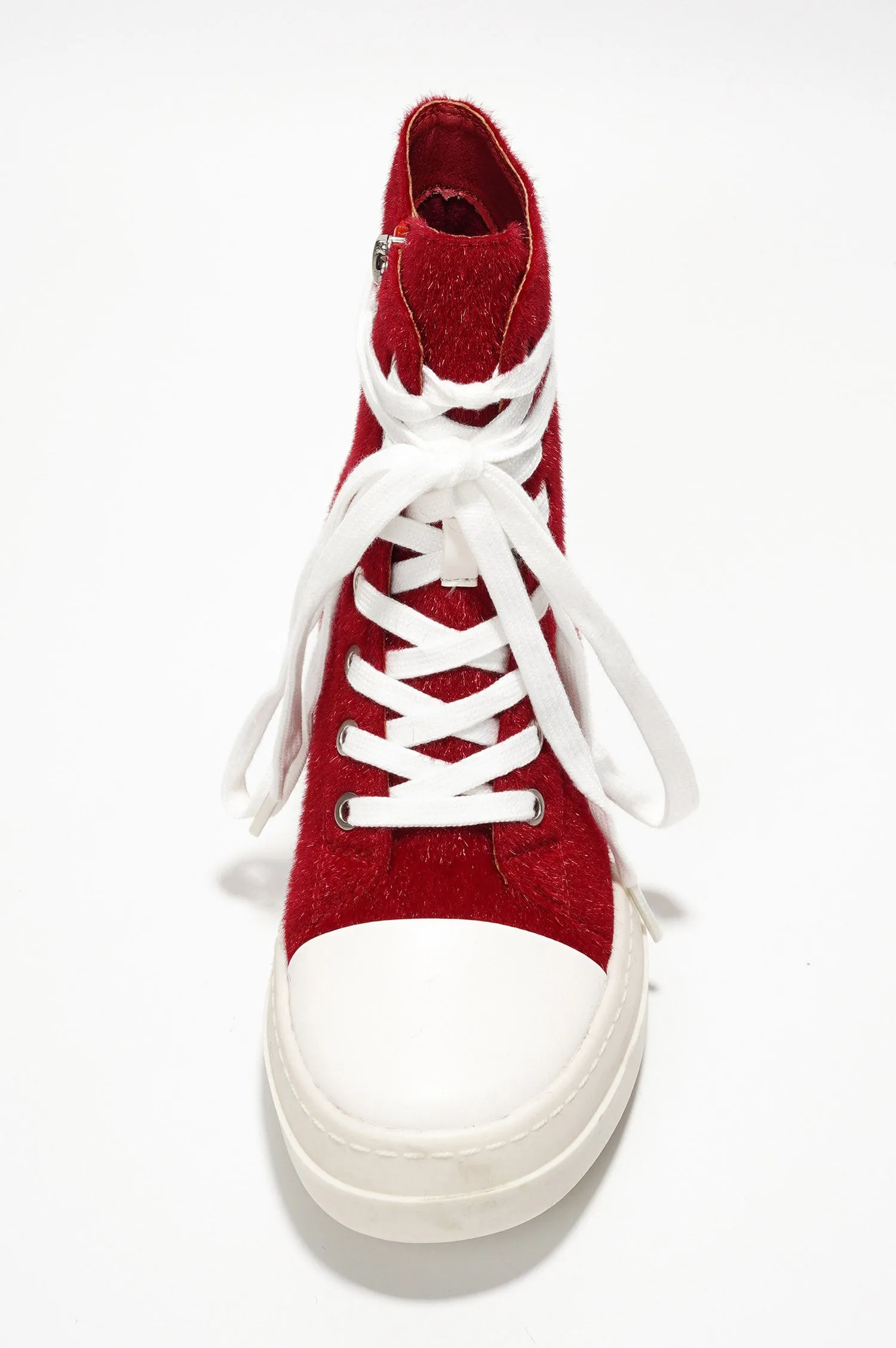 Inesita Platform Lace-Up Pony Hair High-Top Sneakers - Red sold by Cape Robbin product image thumbnail 4