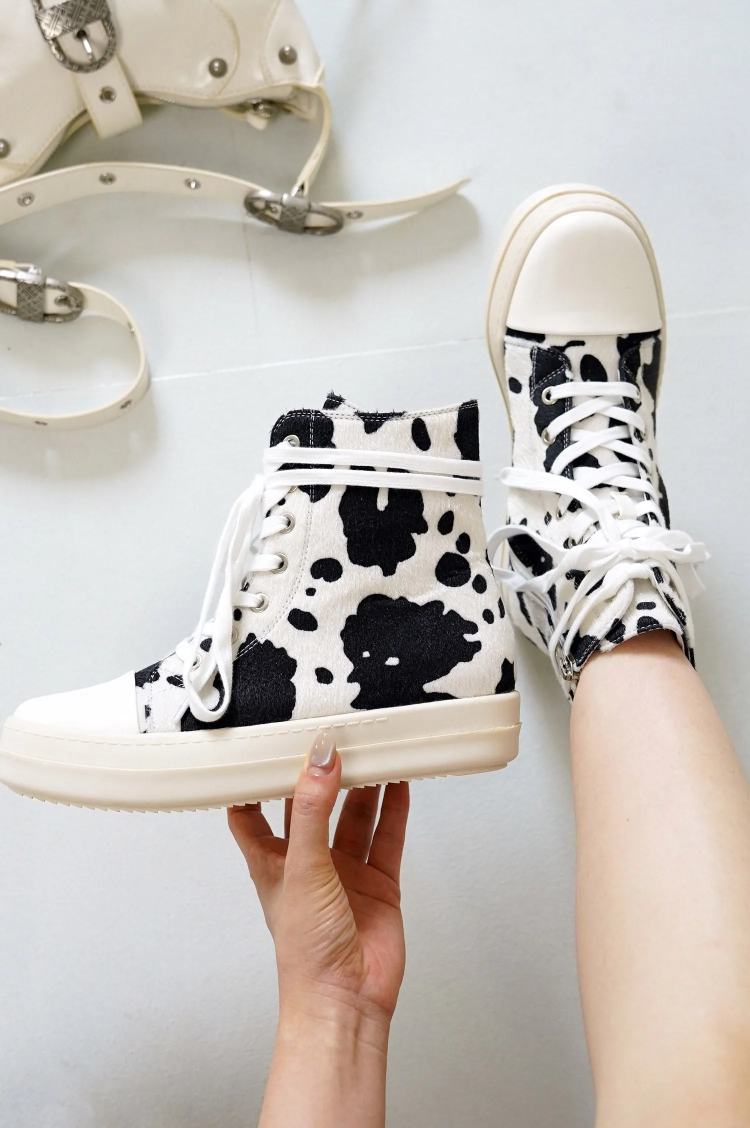Inesita Platform Lace-Up Pony Hair High-Top Sneakers - Cow sold by Cape Robbin