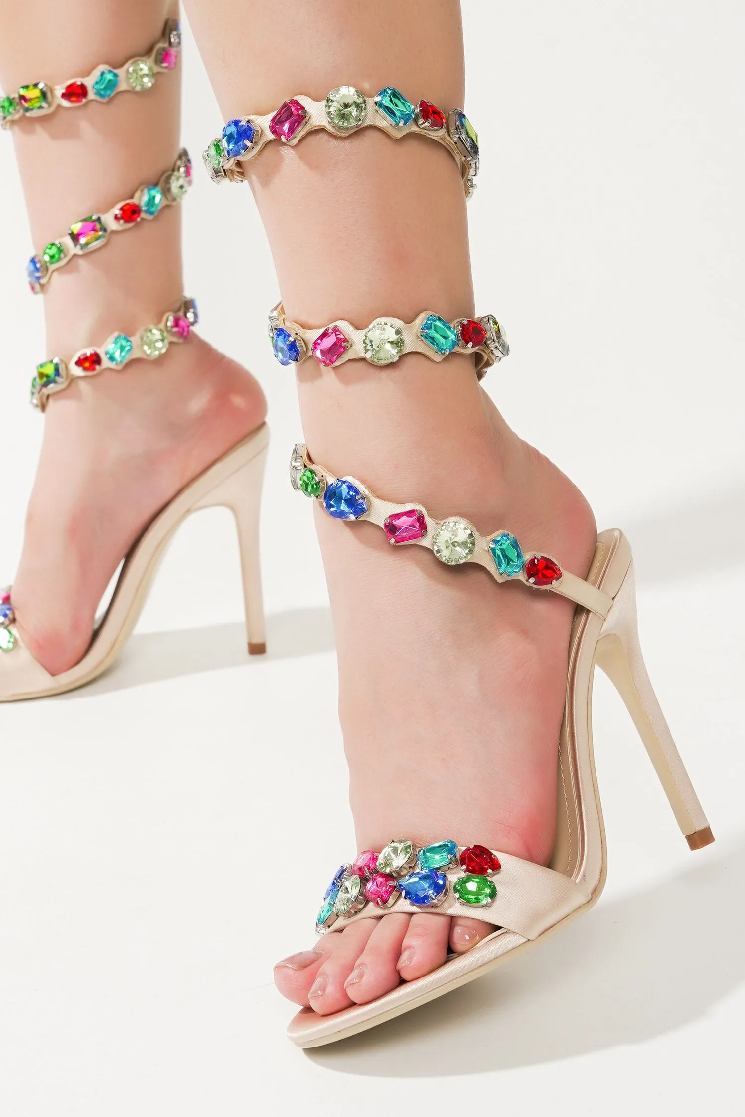 Helia Gem-Trimmed Wrap-Around High Heels - Champagne sold by Cape Robbin product image thumbnail 4