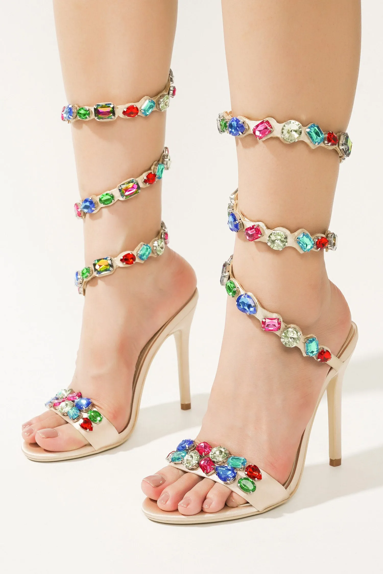 Helia Gem-Trimmed Wrap-Around High Heels - Champagne sold by Cape Robbin product image thumbnail 3