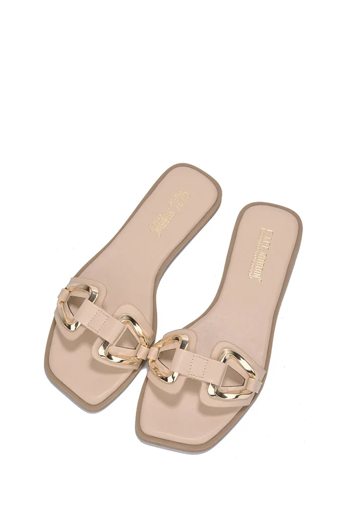 Jocha Stylish Summer Slide Sandals with Gold Accent Chain - Nude sold by Cape Robbin product image thumbnail 4