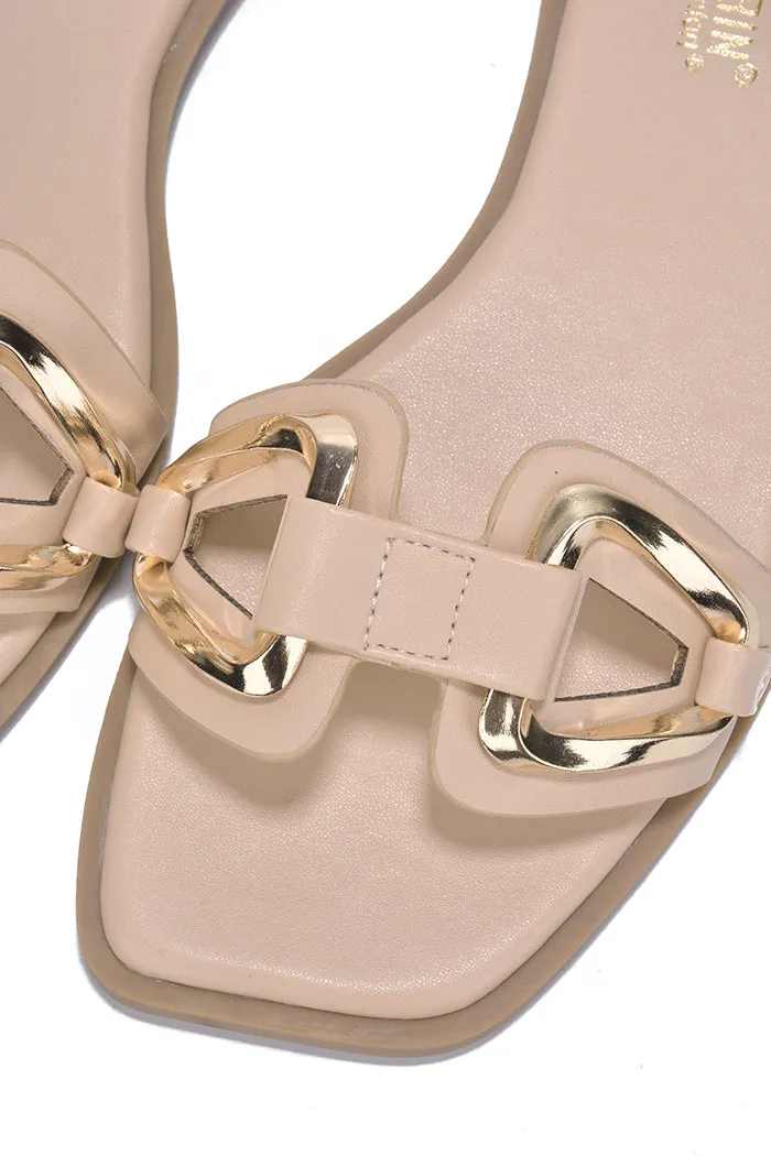 Jocha Stylish Summer Slide Sandals with Gold Accent Chain - Nude sold by Cape Robbin product image thumbnail 3