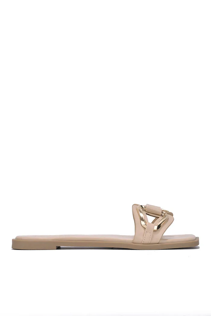 Jocha Stylish Summer Slide Sandals with Gold Accent Chain - Nude sold by Cape Robbin product image thumbnail 5