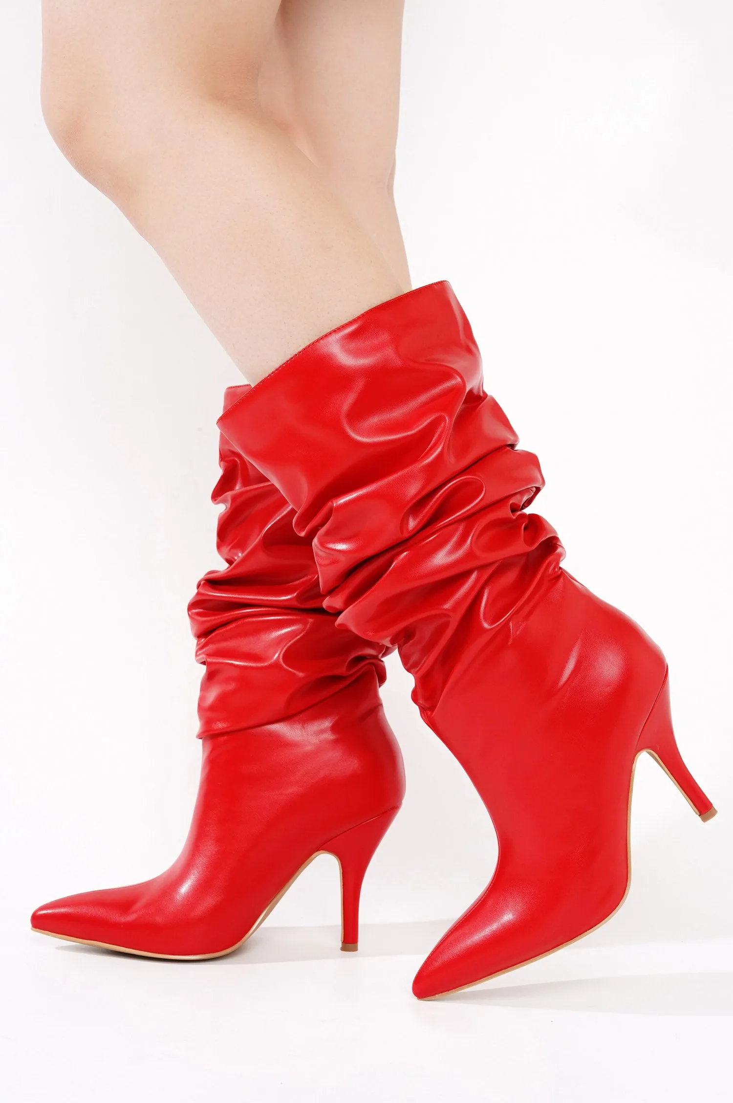 Khaite Ruched Stiletto Mid Calf Boots - Red sold by Cape Robbin product image thumbnail 4
