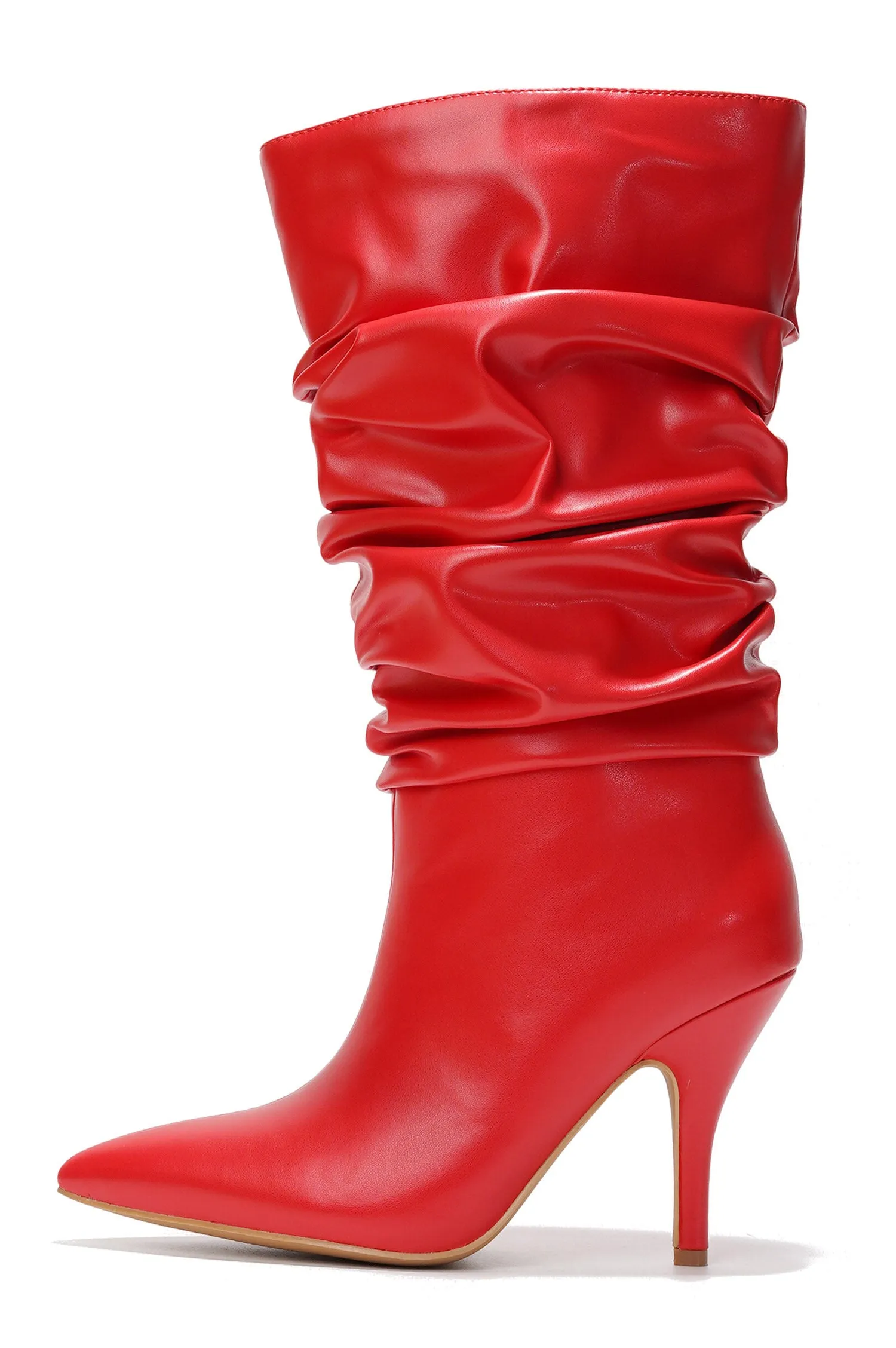 Khaite Ruched Stiletto Mid Calf Boots - Red sold by Cape Robbin product image thumbnail 2