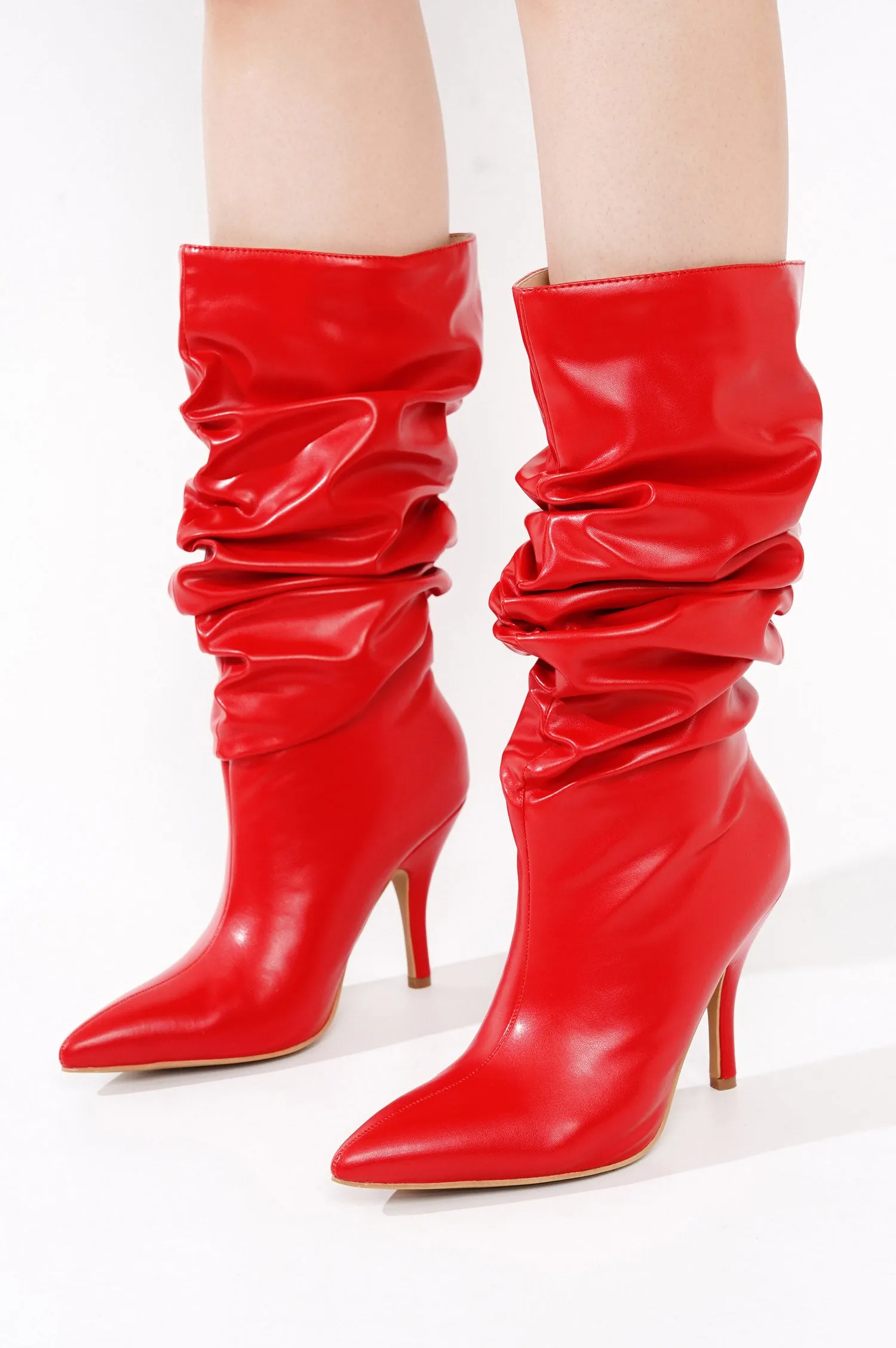Khaite Ruched Stiletto Mid Calf Boots - Red sold by Cape Robbin product image thumbnail 5