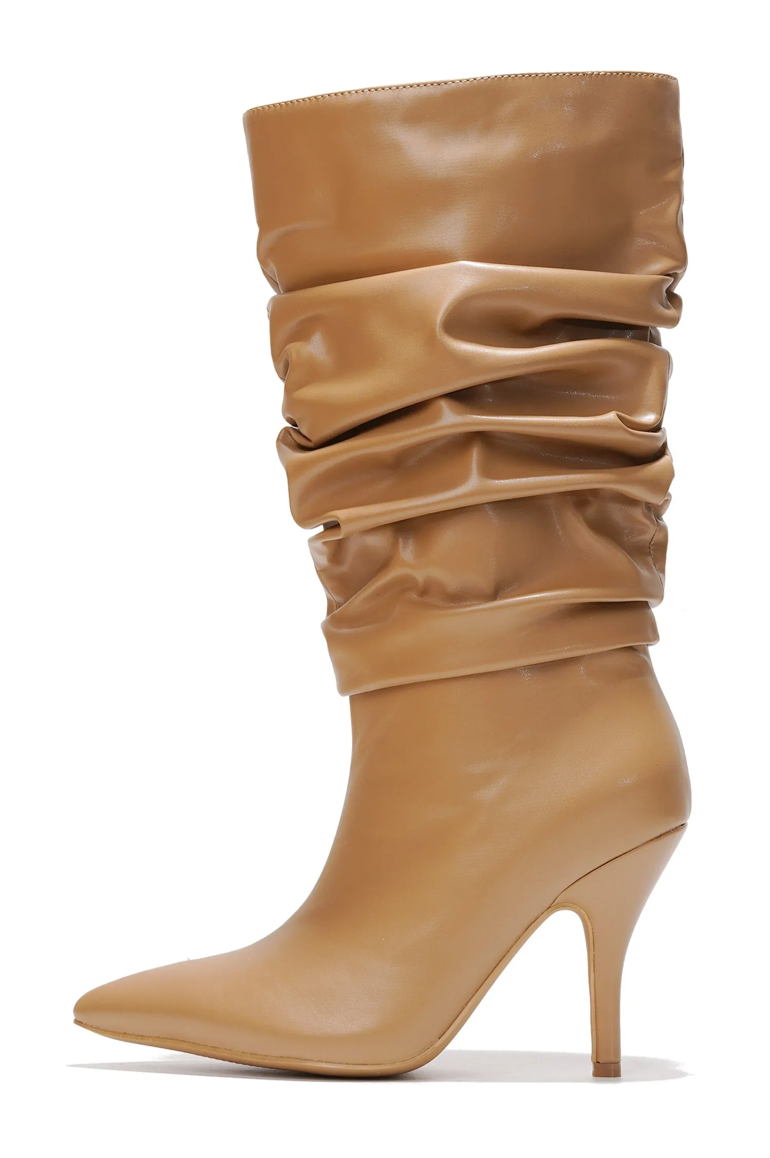 Khaite Ruched Stiletto Mid Calf Boots - Taupe sold by Cape Robbin product image thumbnail 2