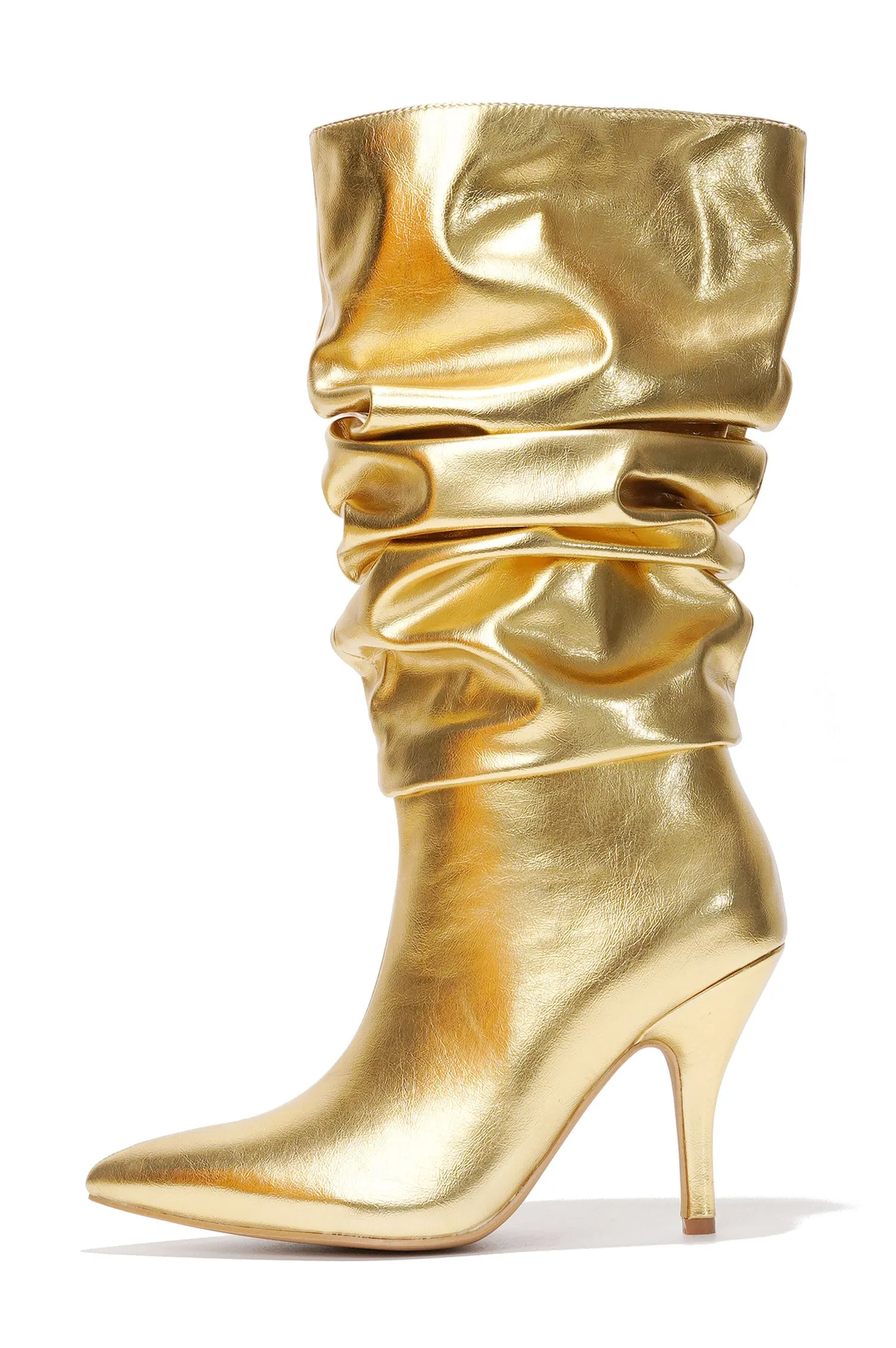 Khaite Ruched Stiletto Mid Calf Boots - Gold sold by Cape Robbin product image thumbnail 2