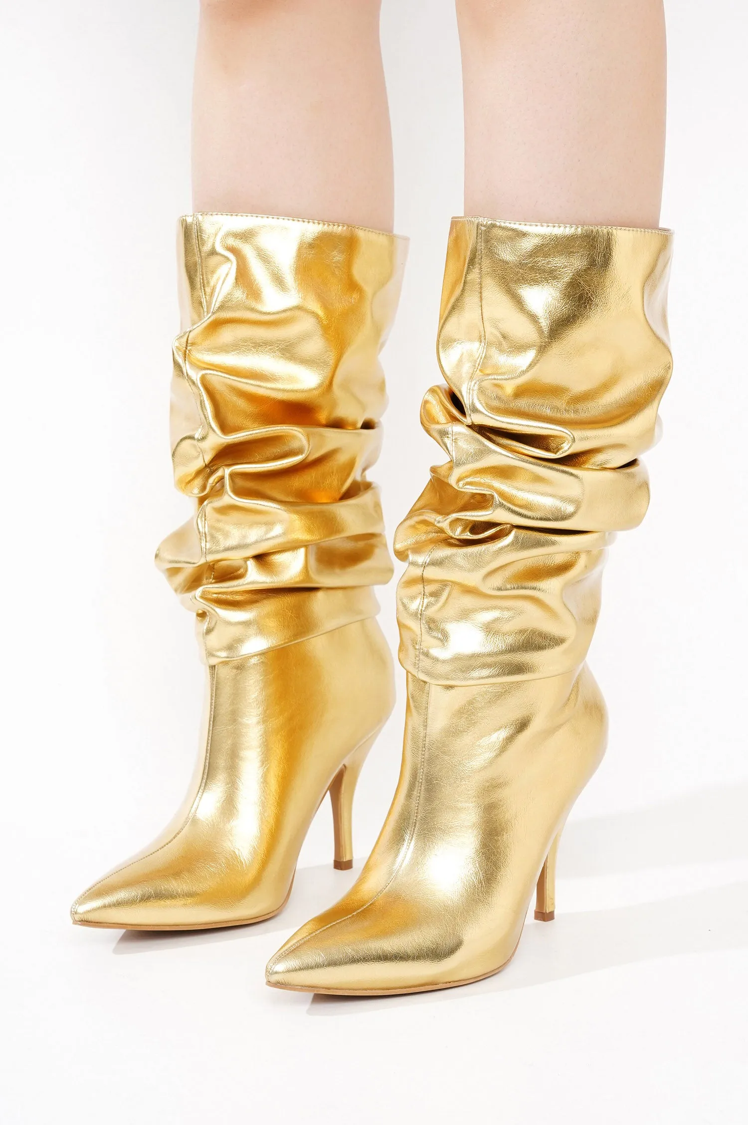 Khaite Ruched Stiletto Mid Calf Boots - Gold sold by Cape Robbin product image thumbnail 5